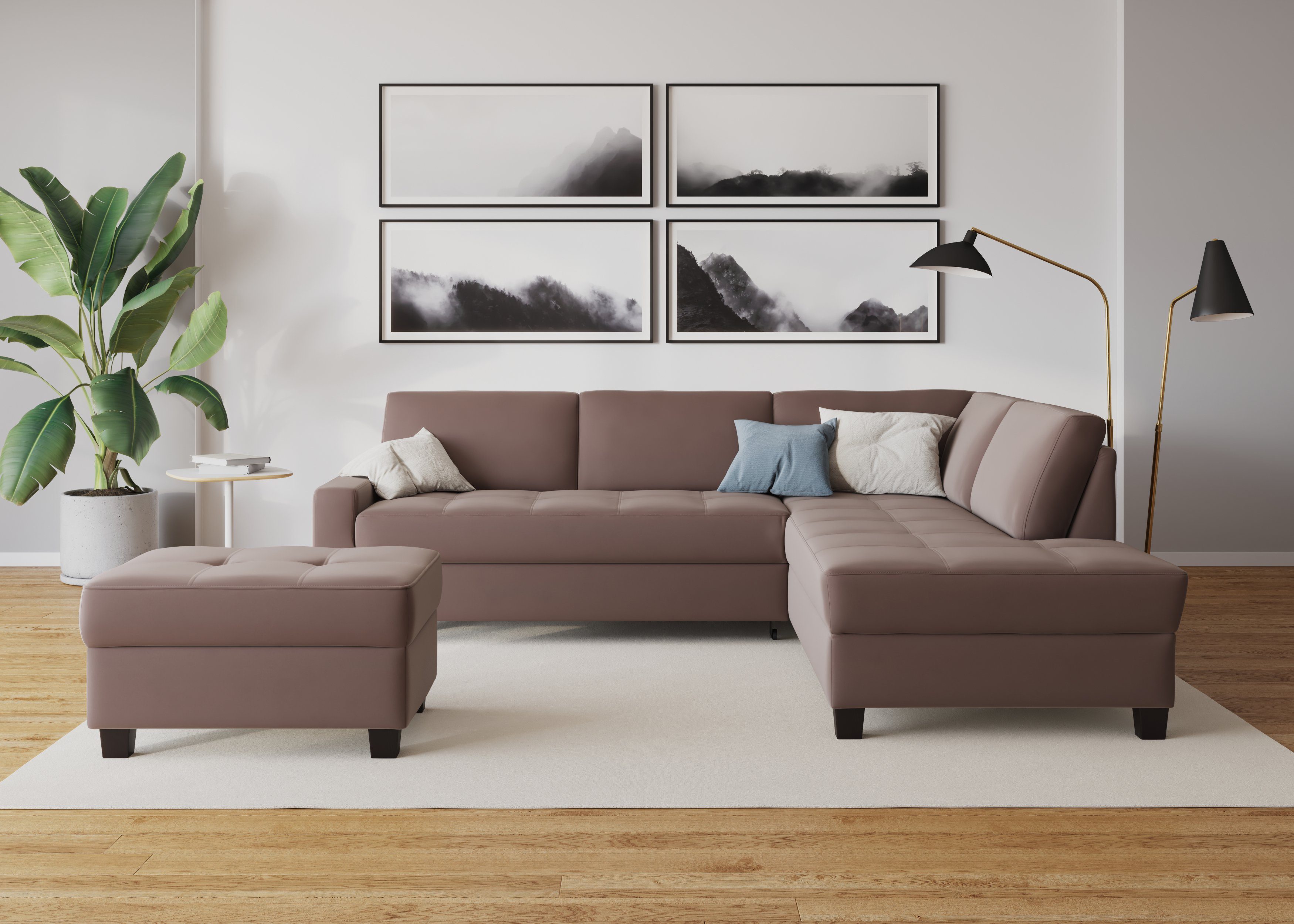 DOMO collection Ecksofa Florentina zeitlos und elegant, Sitznähte als Designelement, L-Form, wahlweise mit Bettfunktion, mit Kontrastnaht, Komfortsitzhöhe 47cm