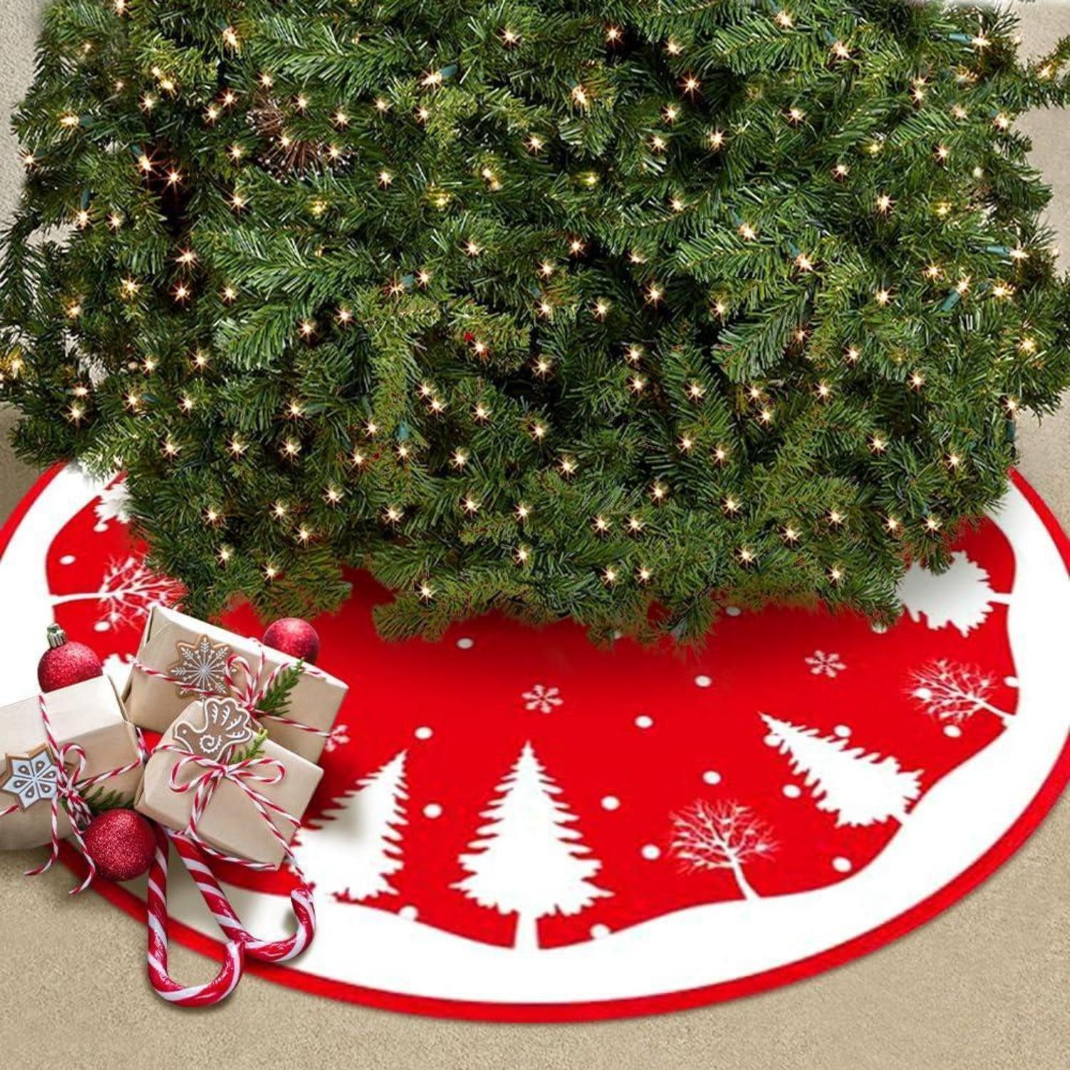 LuxusKollektion Weihnachtsbaumdecke Christbaumdecke Rund Plüsch Rot 120cm