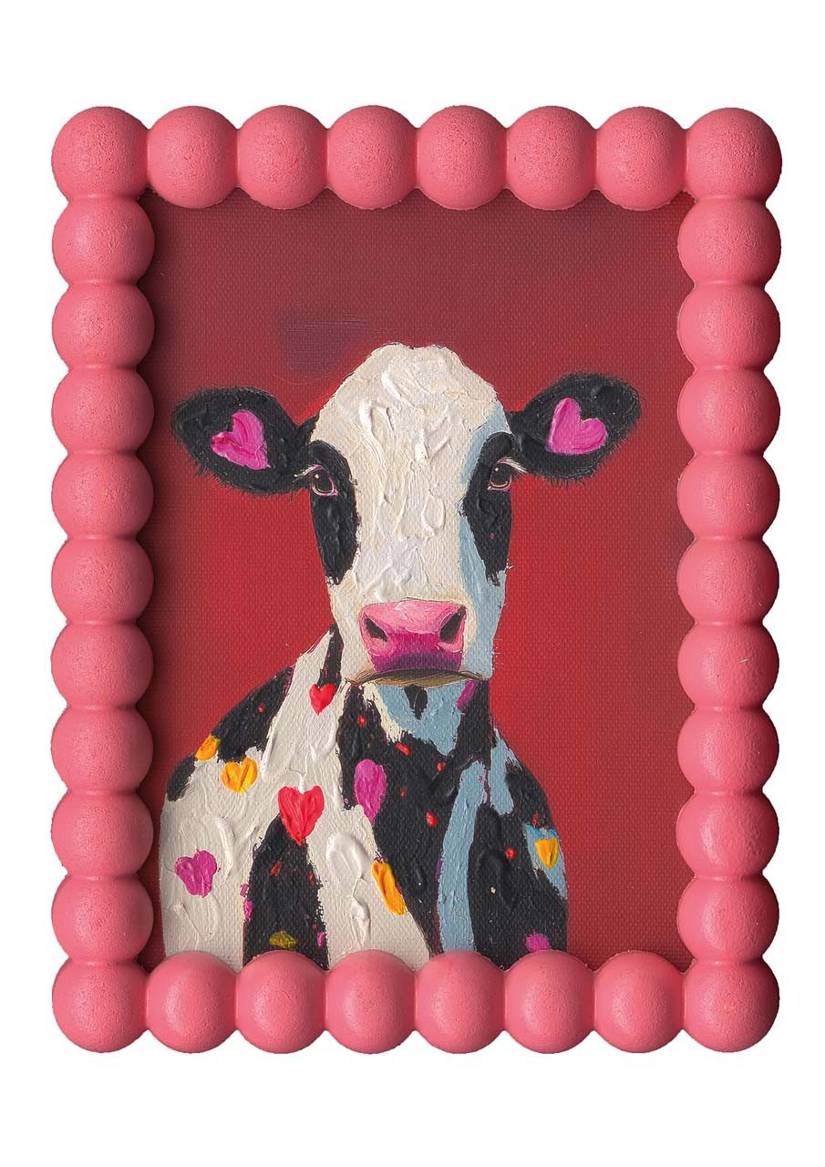 ArtUniverse Gemälde Pink Cow Tiermotiv Weiß 15 x 20 cm, Tiermotiv