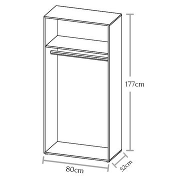 möbelando Kleiderschrank Hamina Moderner Kleiderschrank aus Spanplatte in Sonoma-Eiche Nachbildung mit 2 Holztüren, 1 Konstruktionsboden und 1 Kleiderstange. Breite 80 cm, Höhe 177 cm, Tiefe 52 cm