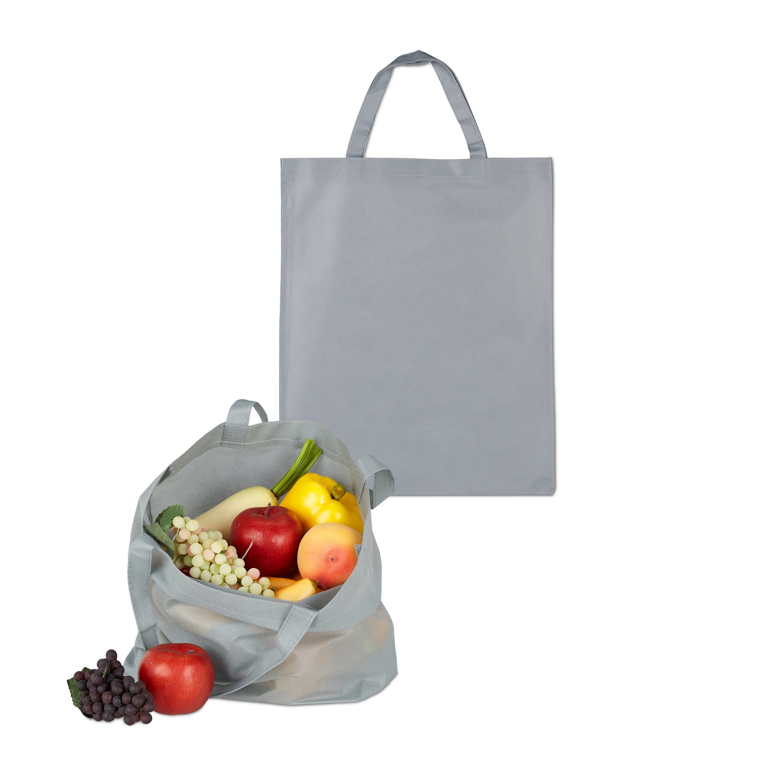 relaxdays Einkaufsbeutel Stoffbeutel 10er Set, Grau günstig online kaufen