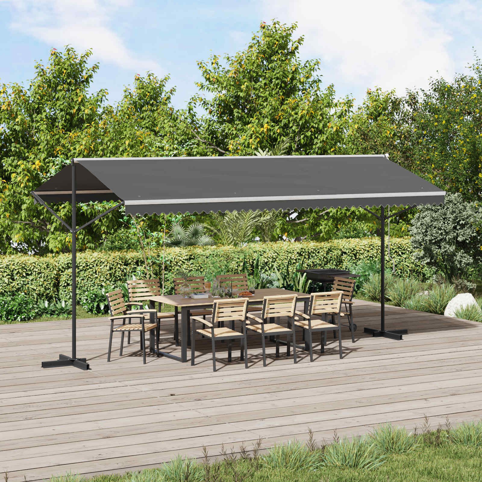 vidaXL Markise 5 x 3 m Freistehende Markise Grau 5x3 m Polyester