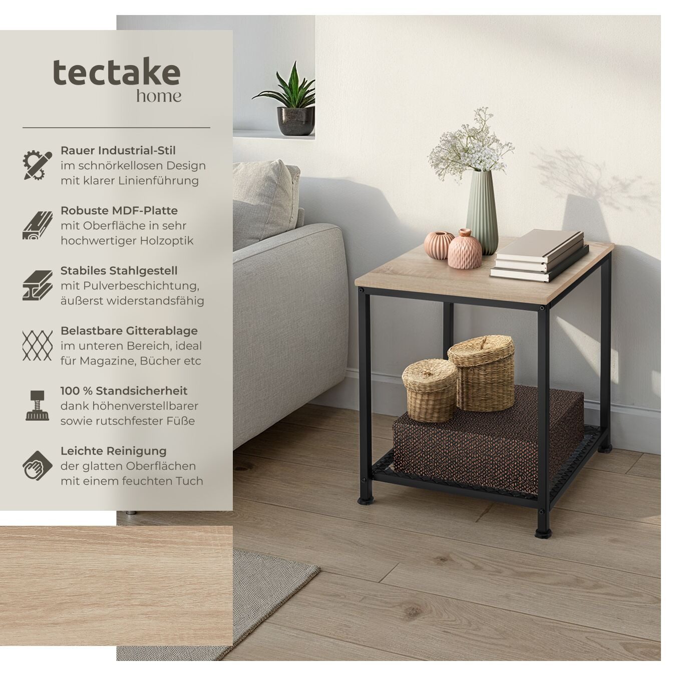 tectake Beistelltisch Derby (1-St., 1 tlg), Ablage aus MDF-Platte mit schön günstig online kaufen