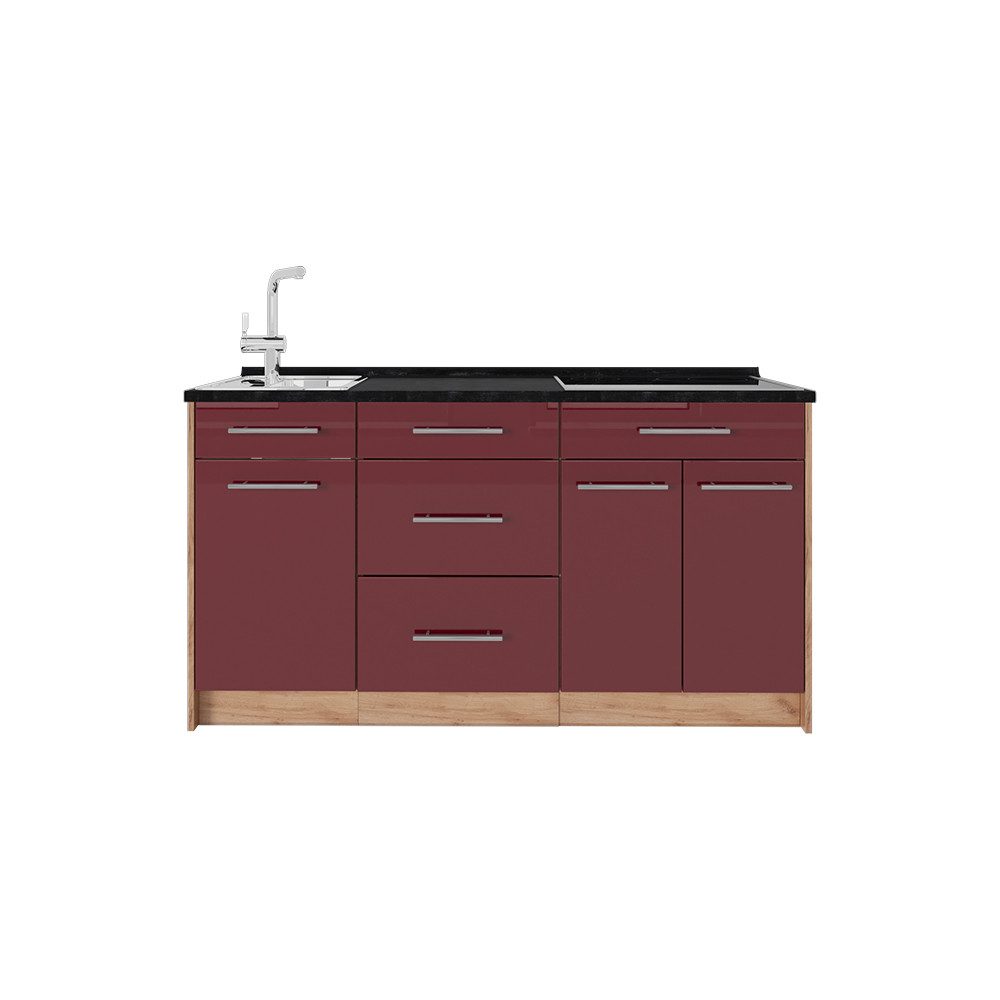 Vicco Küchenzeile Fame-Line, Bordeaux Hochglanz, 150 cm, AP Anthrazit