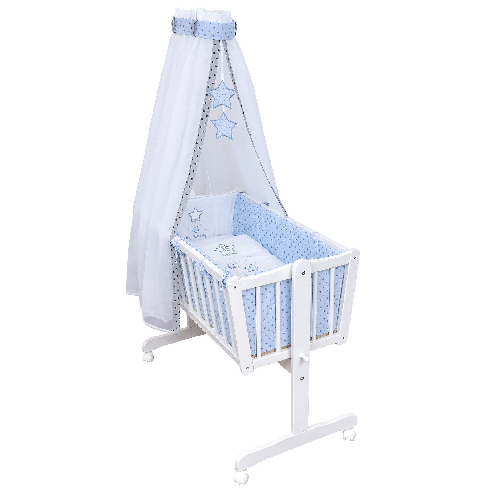 Baby-Delux Stubenbett Babywiege Komplettset, Schaukelwiege Weiß 90x40cm Komplett Bettset Wiegenset