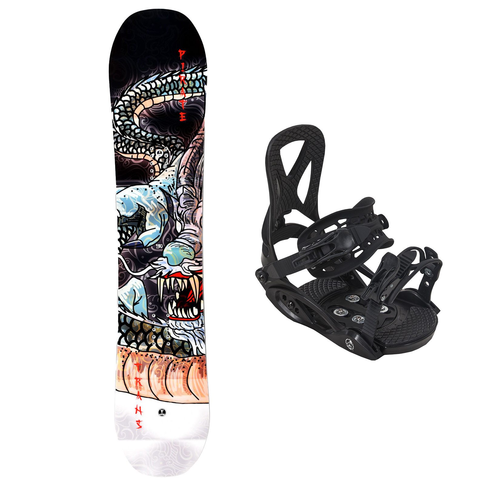 TRANS Snowboard Trans Set Junior Snowboard Pirate Rot 130cm mit Bindung Eco Pure S