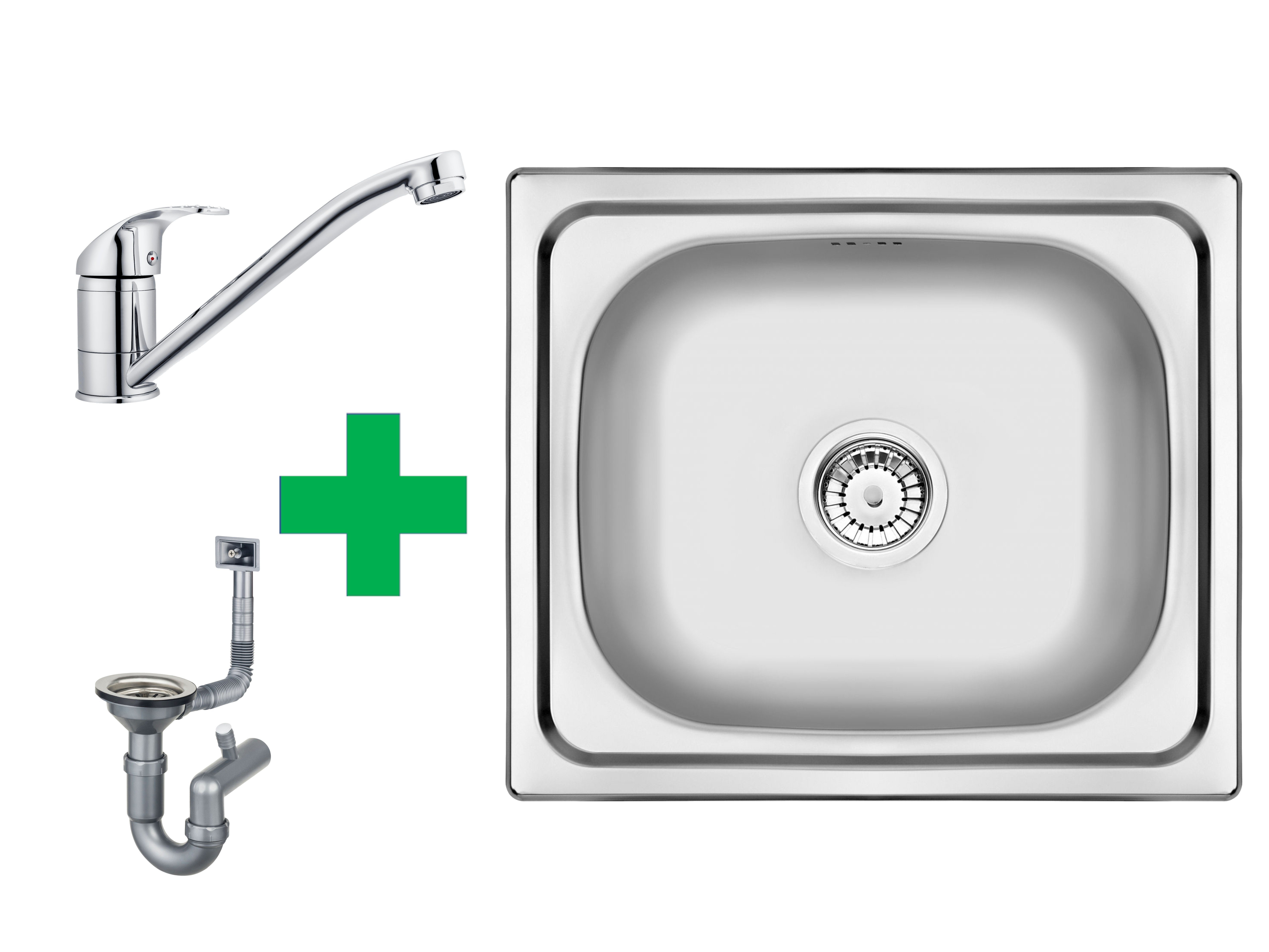 Faizee Möbel Edelstahlspüle Edelstahl Einbauspüle Küchenspüle Spülbecken Ablaufgarnitur + Armatur, Eckig, 50/40 cm