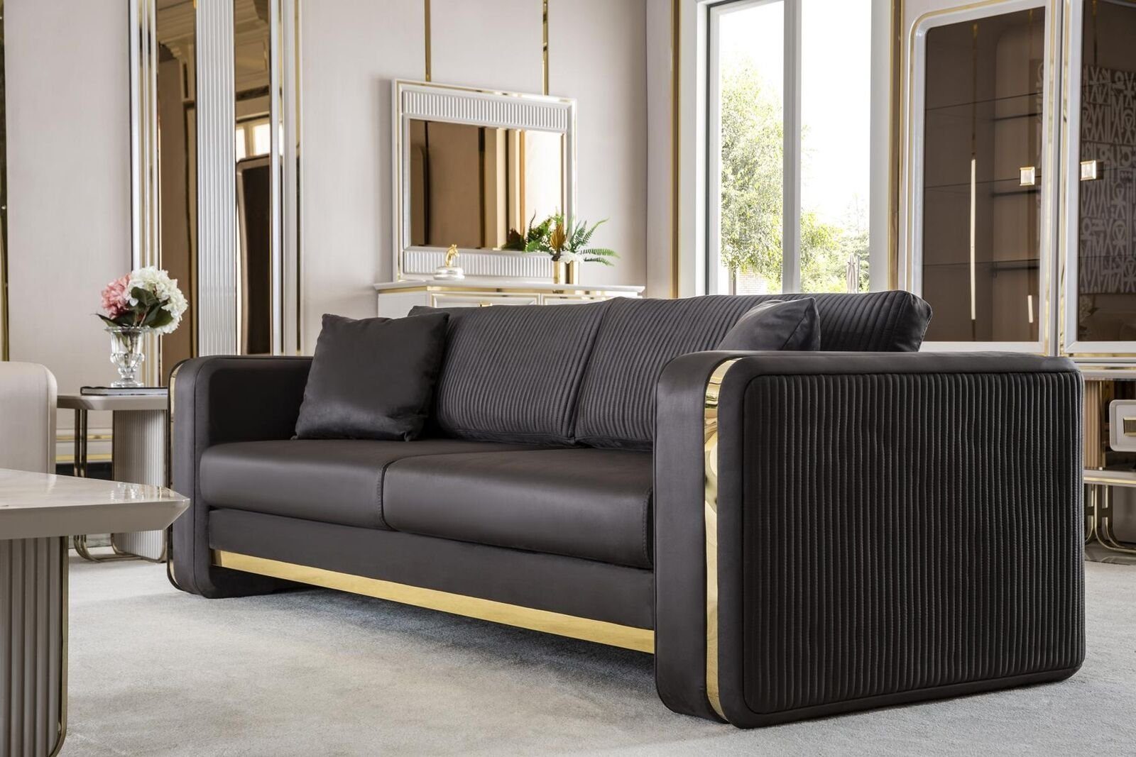 JVmoebel Sofa Couch Dreisitzer Sofa Möbel Luxus Sofas Couchen Metall Textil, Made in Europe