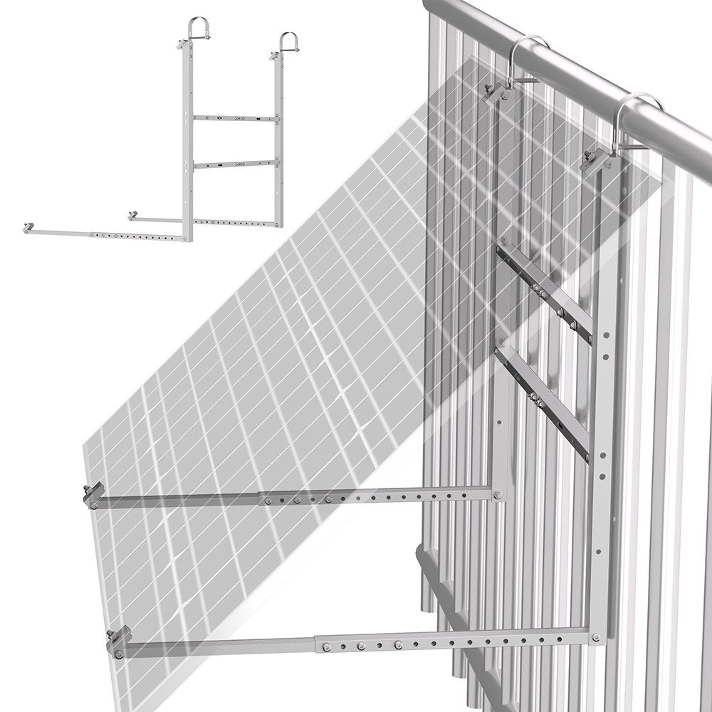 Rhein Beleuchtung Solarmodul-Halterung Balkonkraftwerk Halterung aus Aluminium AL6005 T5, Silber, (bis 44 Zoll, Set, 1-tlg., Solarpanel Halterung für Geländer, Wand & Fläche, Montage in 15 Min, Neigung 15 45 Grad, passend für PV Modul Halterung 400 600 Wa