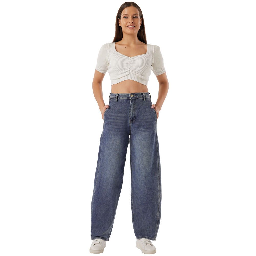 Ital-Design Slouchy Jeans Weite Jeans für Damen – Lässig und Komfortabel im Alltag (90727760) Used-Look Stretch High Waist Jeans in Blau