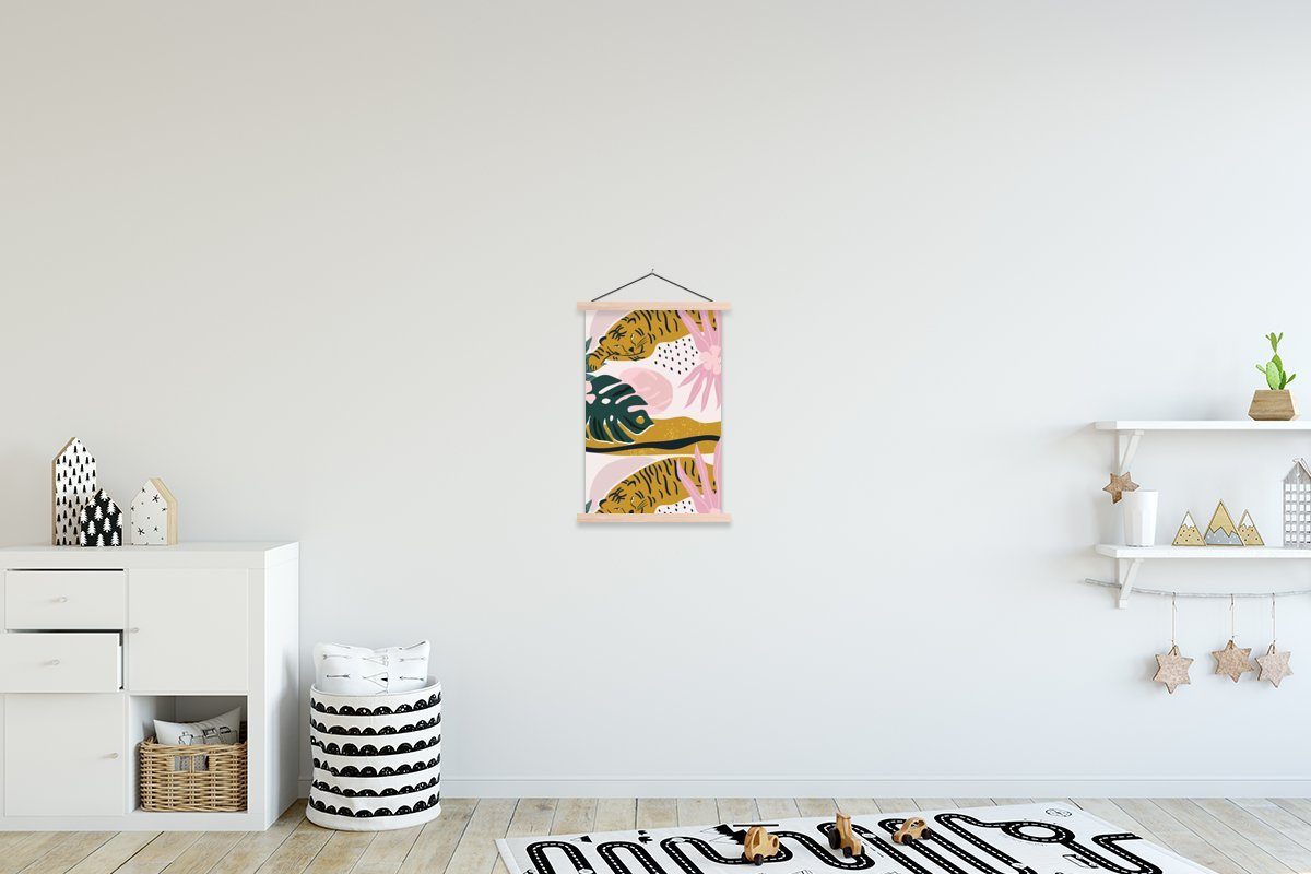 Wohnzimmer, Posterleiste, St), (1 Magnetisch Dschungel Bilderleiste, Textilposter für - Muster, Tiger Blätter MuchoWow Poster - -