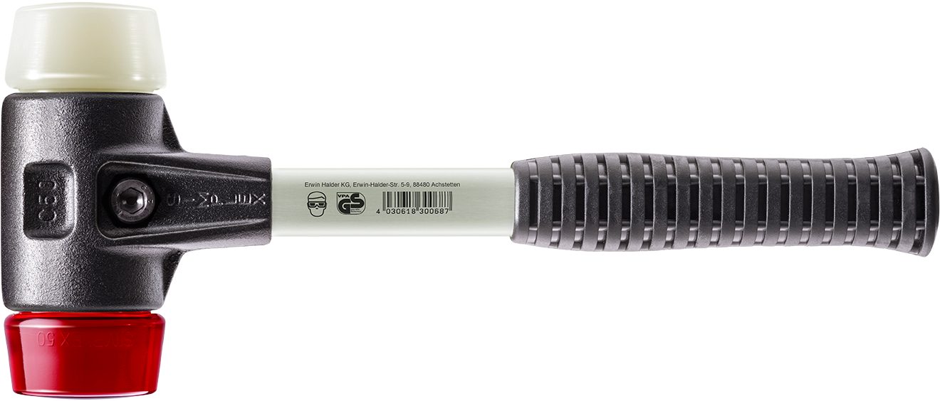 Halder KG Hammer SIMPLEX-Schonhämmer, mit verstärktem Stahlgussgehäuse und Fiberglasstiel Ø=50 mm 3768.050