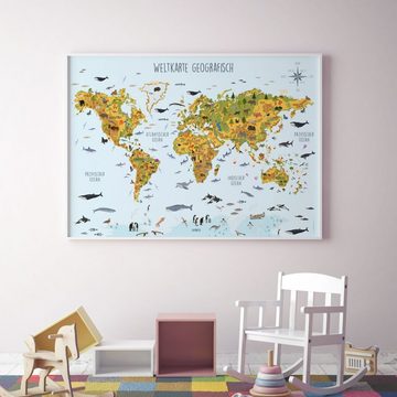 nikima Poster Kinder Weltkarte Tiere geografisch, Weltkarte, in 3 Größen