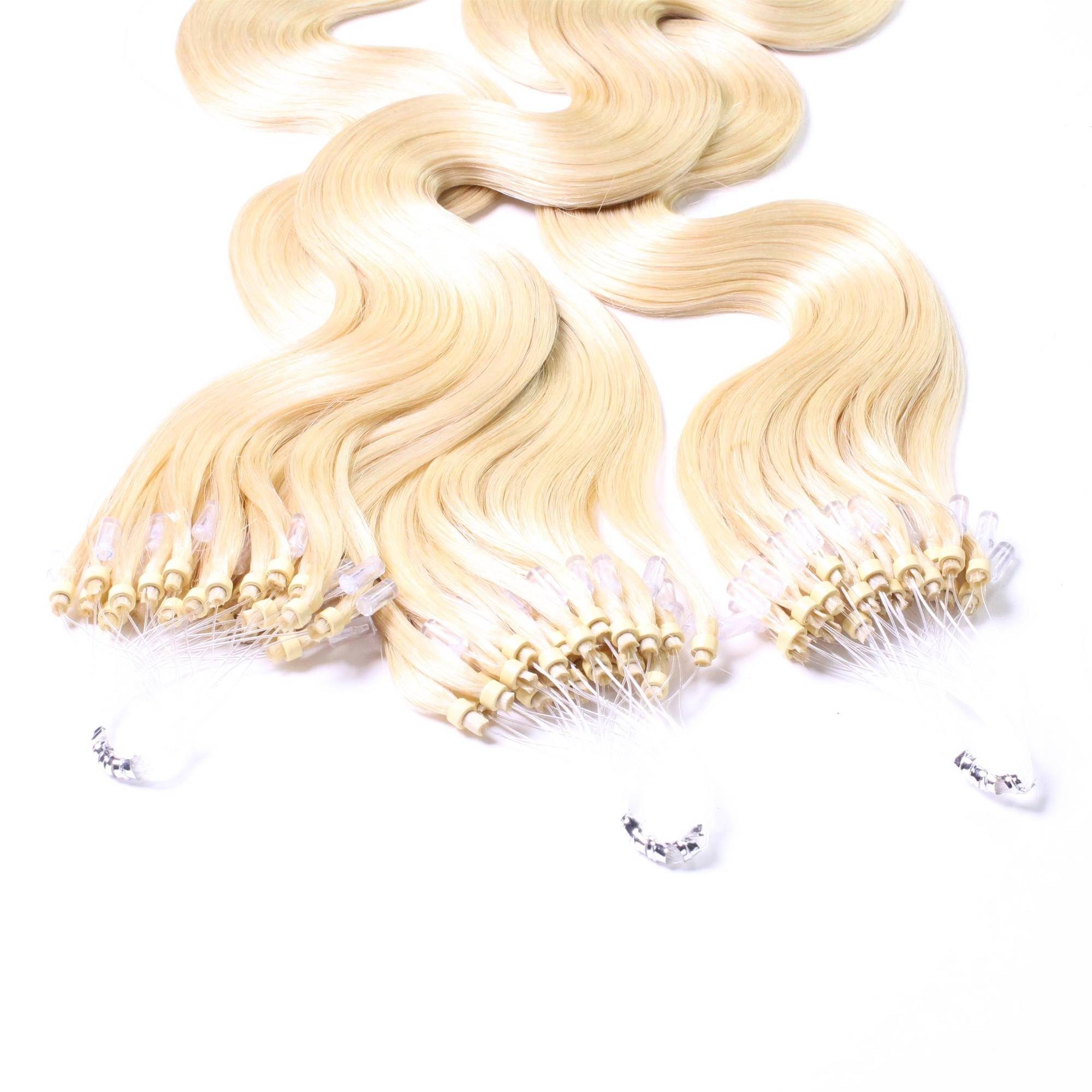 hair2heart Echthaar-Extension Microring Loops - gewellt #10/0 Hell-Lichtblond 0.5g 40cm