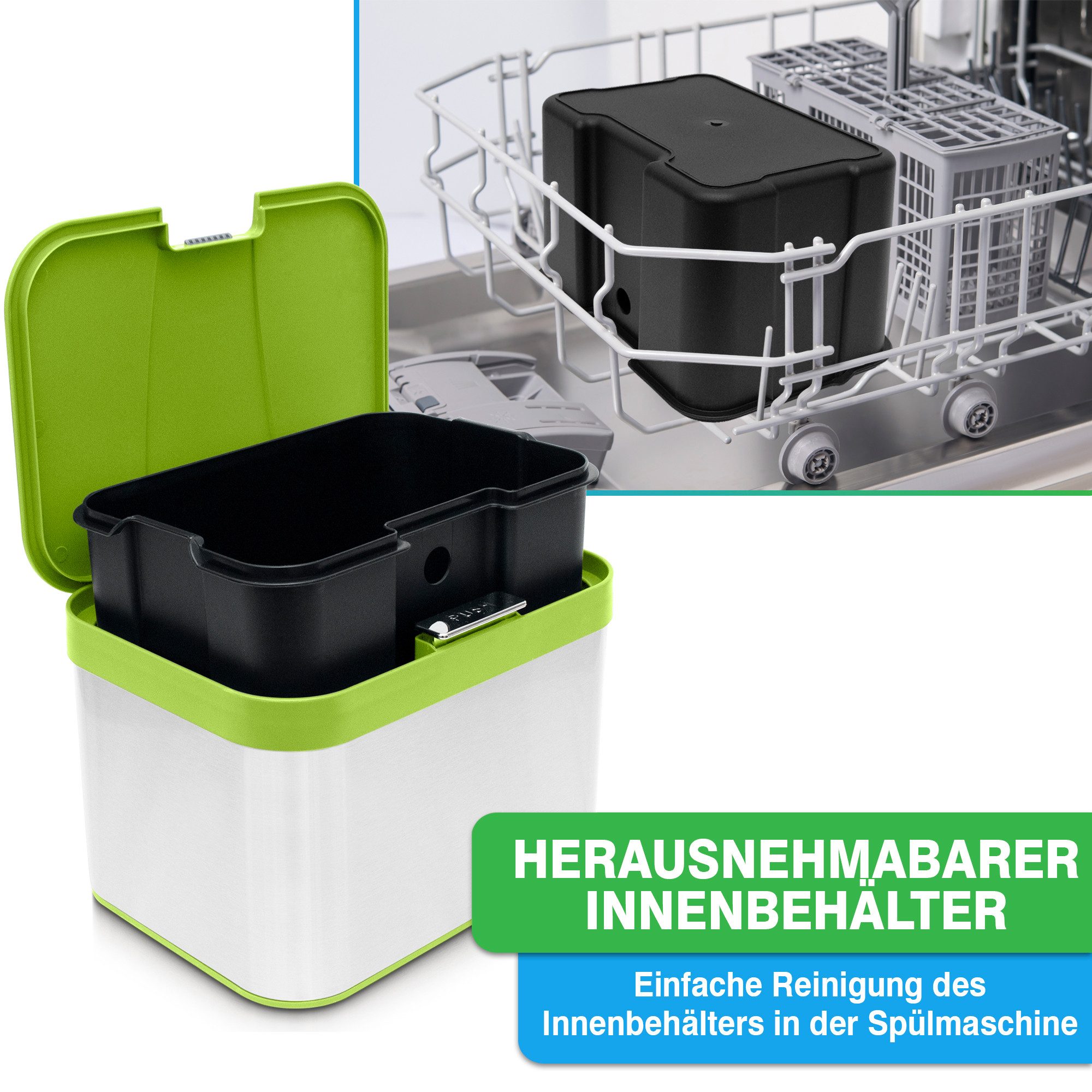 YourCasa Biomülleimer YourCasa® Biomülleimer Küche aus Edelstahl Komposteimer Küche - 4,3L, Deckel öffnet per Knopfdruck, Edelstahlgehäuße