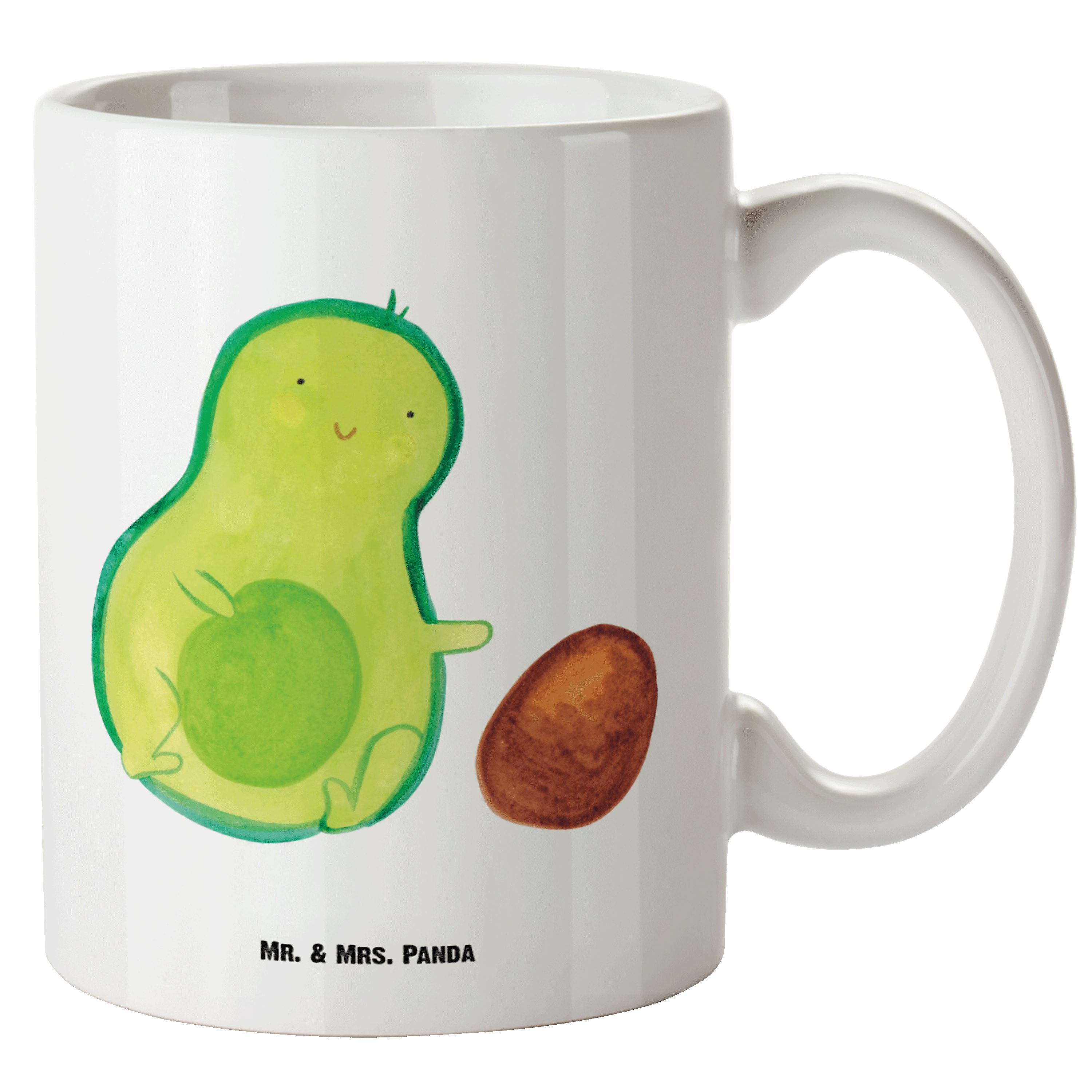 Mr. & Mrs. Panda Tasse Avocado rollt Kern - Weiß - Geschenk, Veggie, XL Teetasse, Große Tass, XL Tasse Keramik | Tassen