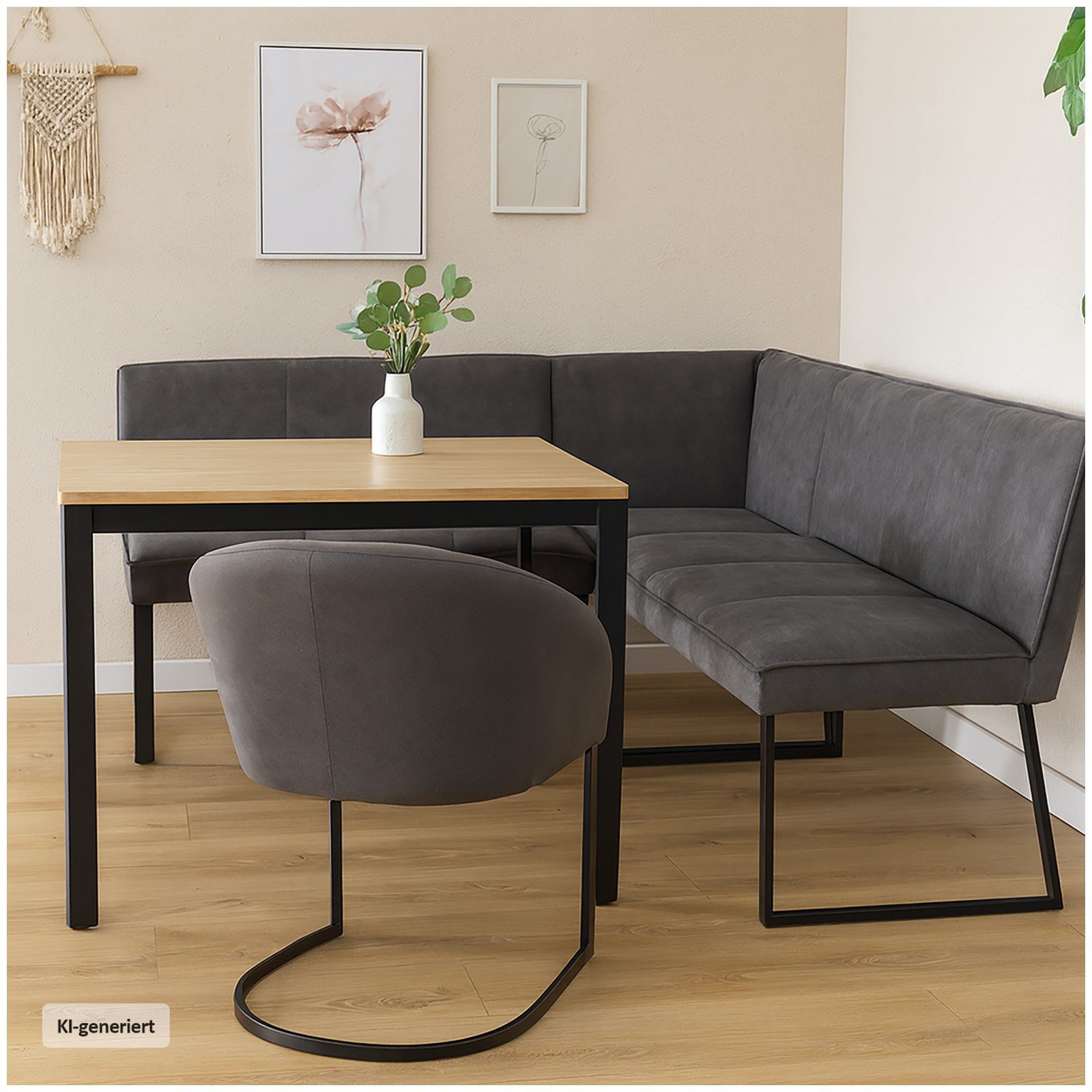HTI-Living Eckbank Eckbank 152 x 192 cm Schwarz (1 Stück, 1-St., 1 Eckbank), Sitzbank Polsterbank Kunstlederbezug Metallgestell