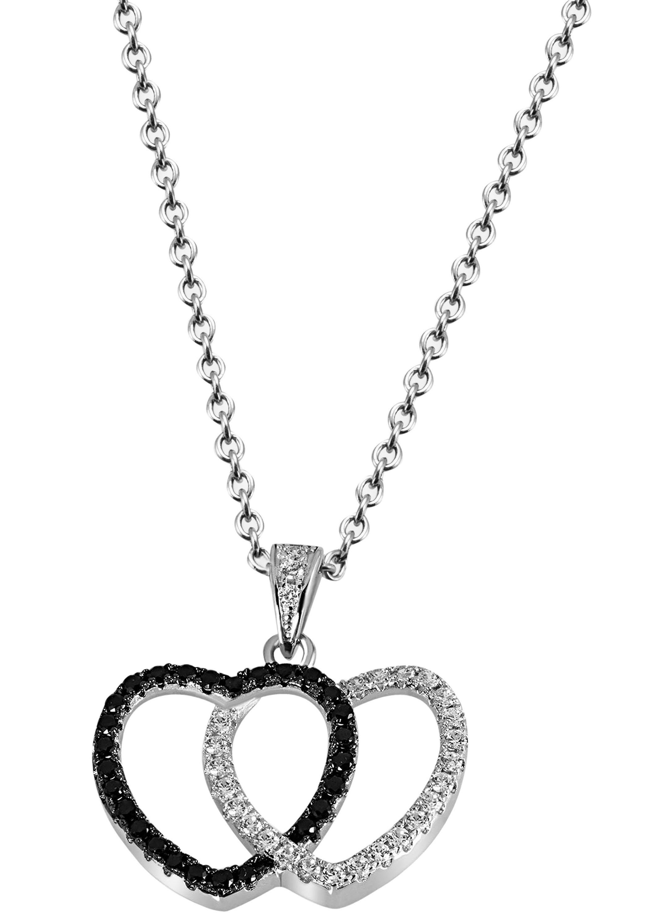 Firetti Kette mit Anhänger Schmuck Geschenk Silber 925 Halsschmuck Halskette  Ankerkette Herz, zu Kleid, Shirt, Jeans, Sneaker! Anlass Geburtstag  Weihnachten, Anhänger mit 27 weisse Zirkonia und 27 schwarze Zirkonia  verarbeitet