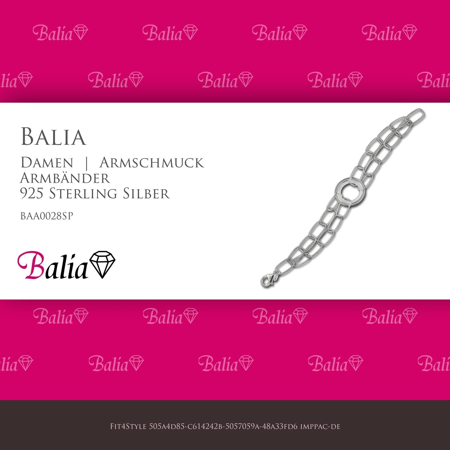 (Armband), Armband Balia Silber Silber Silberarmband matt Silber 18,5cm, 925 (Ringe) Balia Damen ca. Armband 925