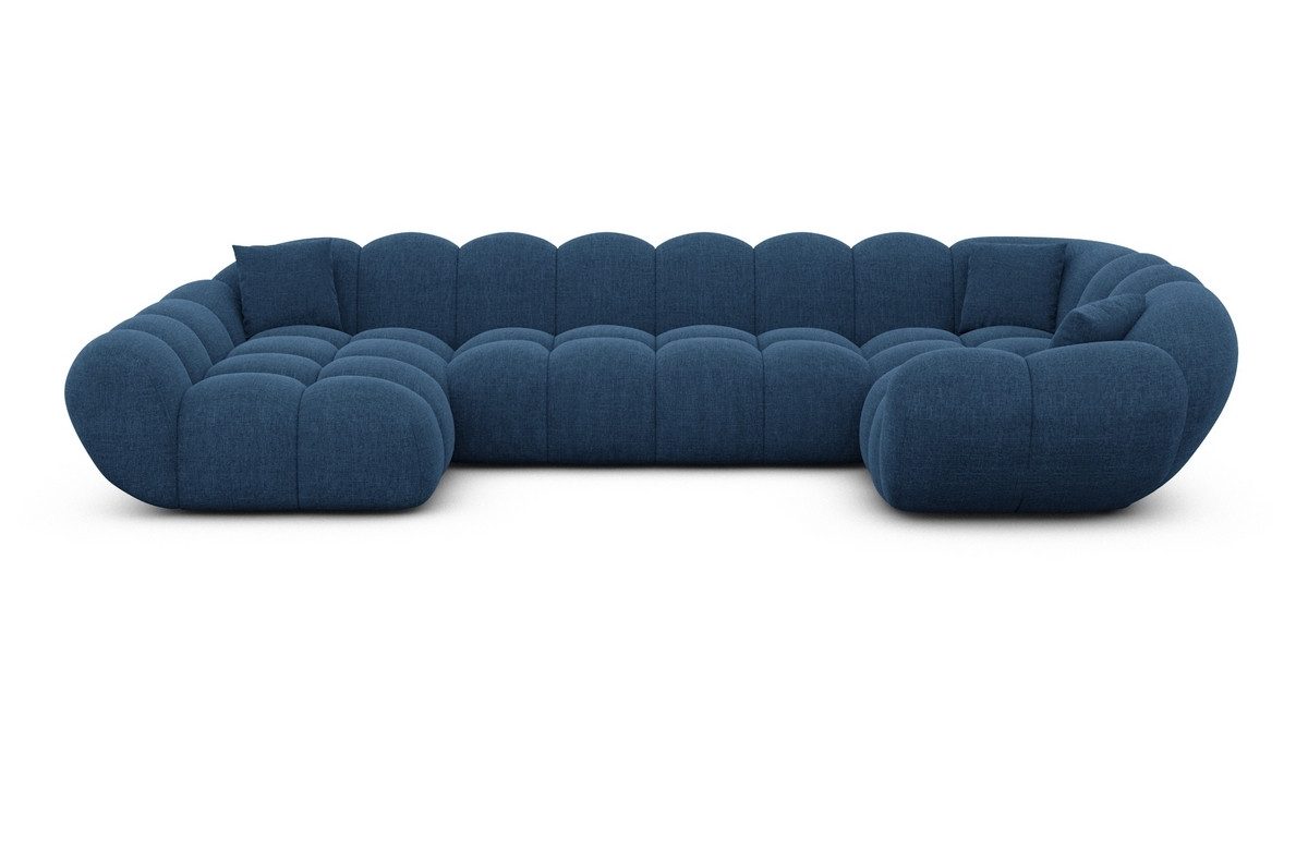 Sofa Dreams Wohnlandschaft Maleron U Form Design Stoffsofa, 6-Sitzer, Polsterecke, Ottomane links, Strukturstoff Blau