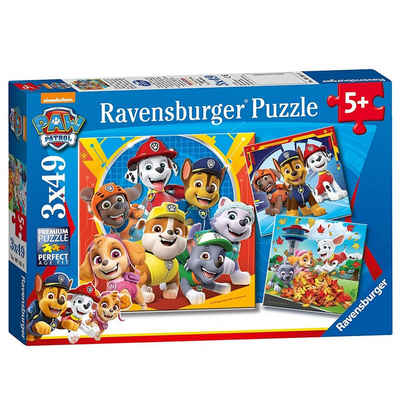 PAW PATROL Puzzle Kinder Puzzle Box 3 x 49 Teile Paw Patrol Ravensburger Teamarbeit, 49 Puzzleteile