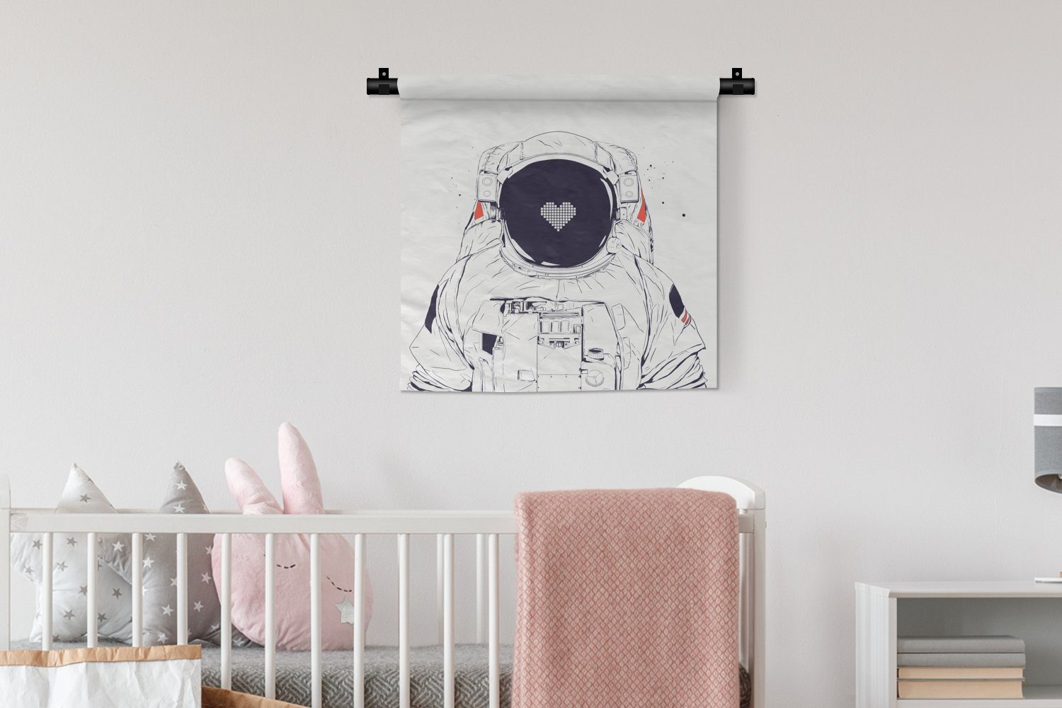 Wandbehang, für Wohnzimmer, Kinderzimmer - Liebe, Kleid, Wanddeko Weltraum Astronaut MuchoWow Wanddekoobjekt Herz - Schlafzimmer, -