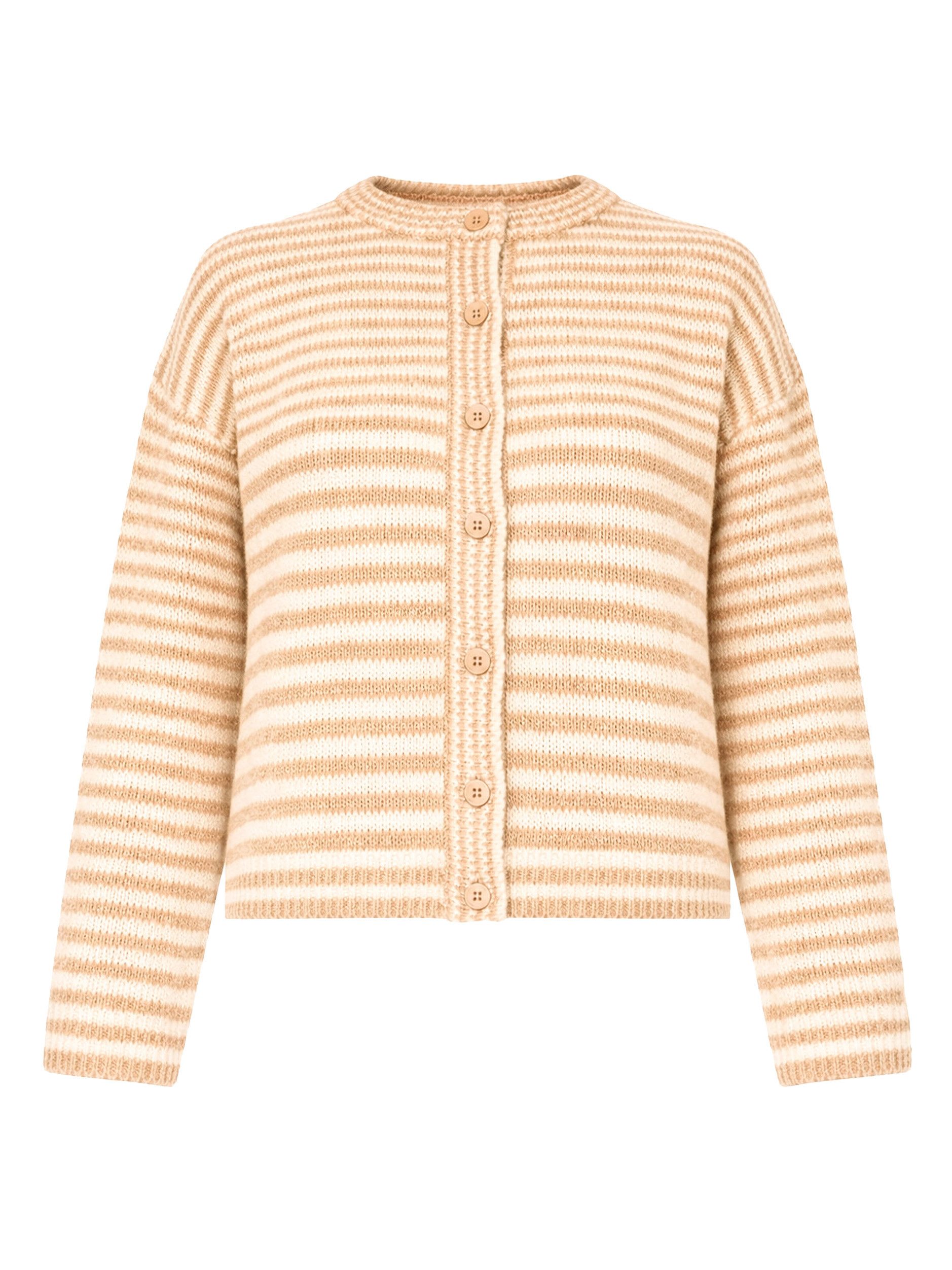 SASSYCLASSY Cardigan Strickjacke mit grafischem Streifenbild für Damen Weicher Cardigan mit durchgehender Knopfleiste im lockeren Schnitt – Bild 2 von 5
