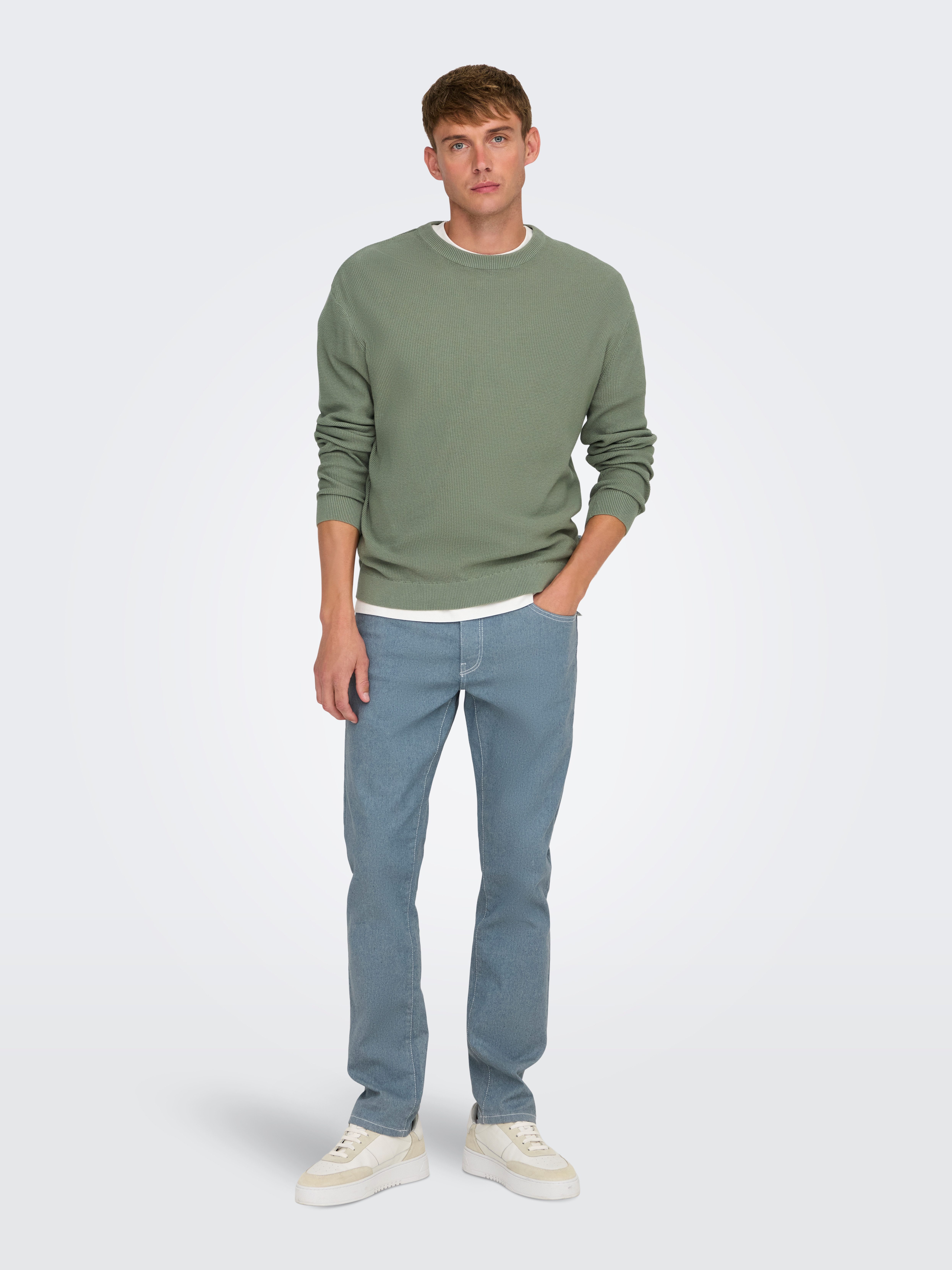 ONLY & SONS Rundhalspullover ONSTONY DS 12 LS WAFFLE CREW KNIT Baumwolle, relaxed fit