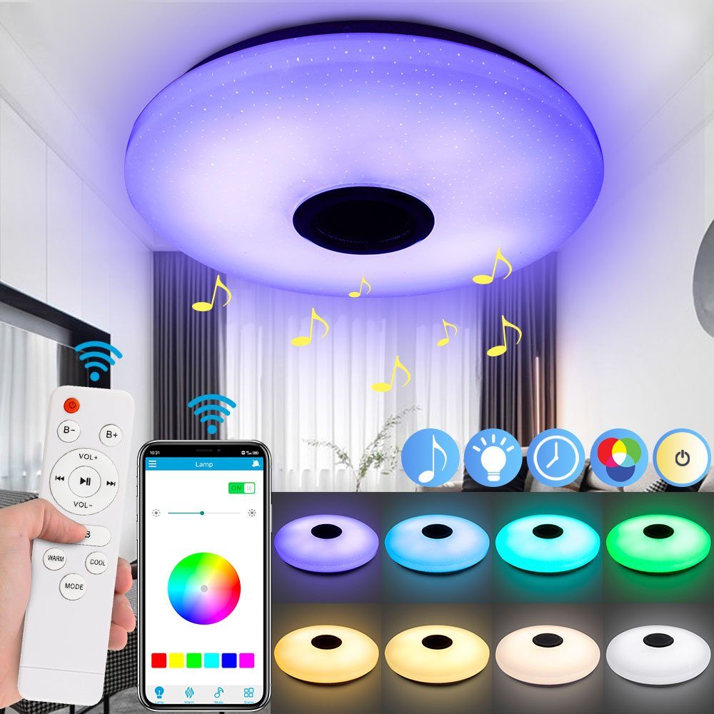 MUPOO LED Deckenleuchte Led Deckenleuchte mit Bluetooth Lautsprecher, Smart Deckenlampe, mit Fernbedienung und APP-Steuerung