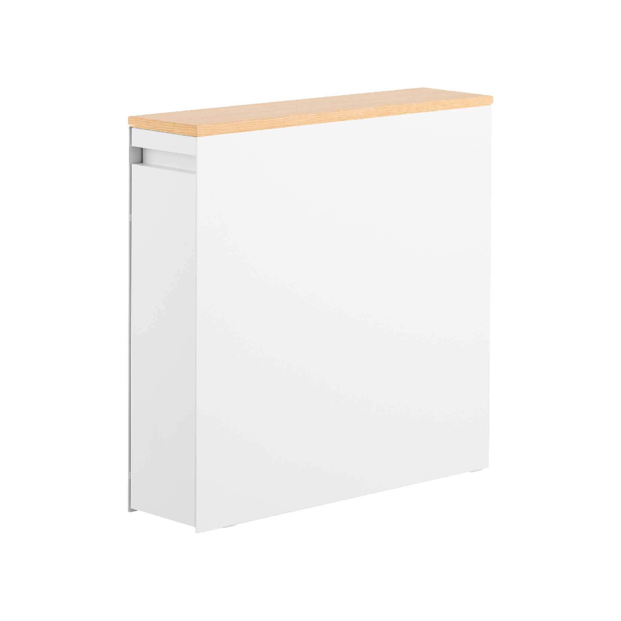 Yamazaki Badregal TOWER Auszieh-Regal mit Holzablage, Stahl / Holz / PP / Silikon, minimalistisch, 14 x 56 x 55cm (LxBxH)