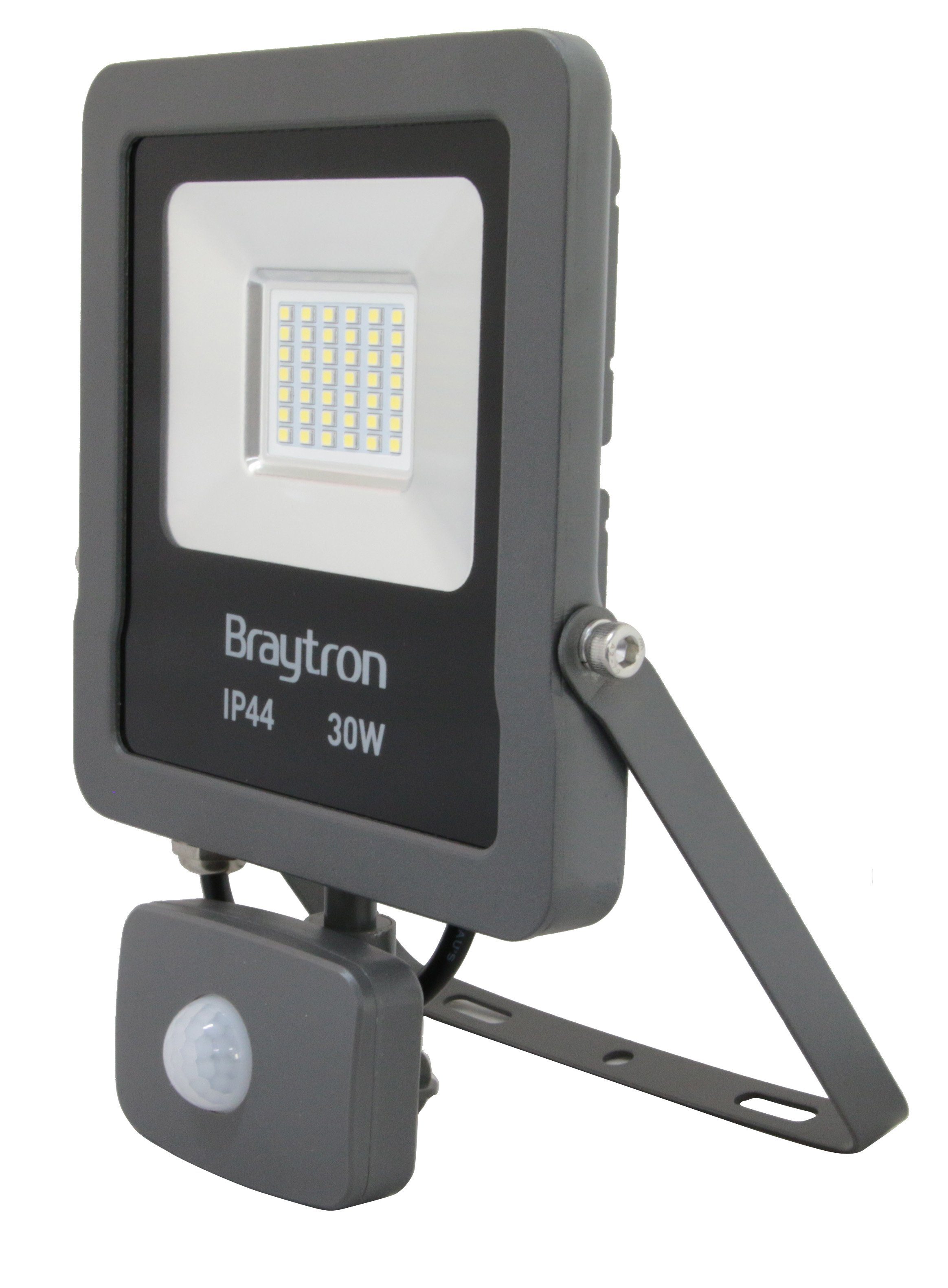 Braytron LED Flutlichtstrahler Fluter IP44 6500K Projektor mit Kaltweiß 2400L 30W Bewegungsmelder