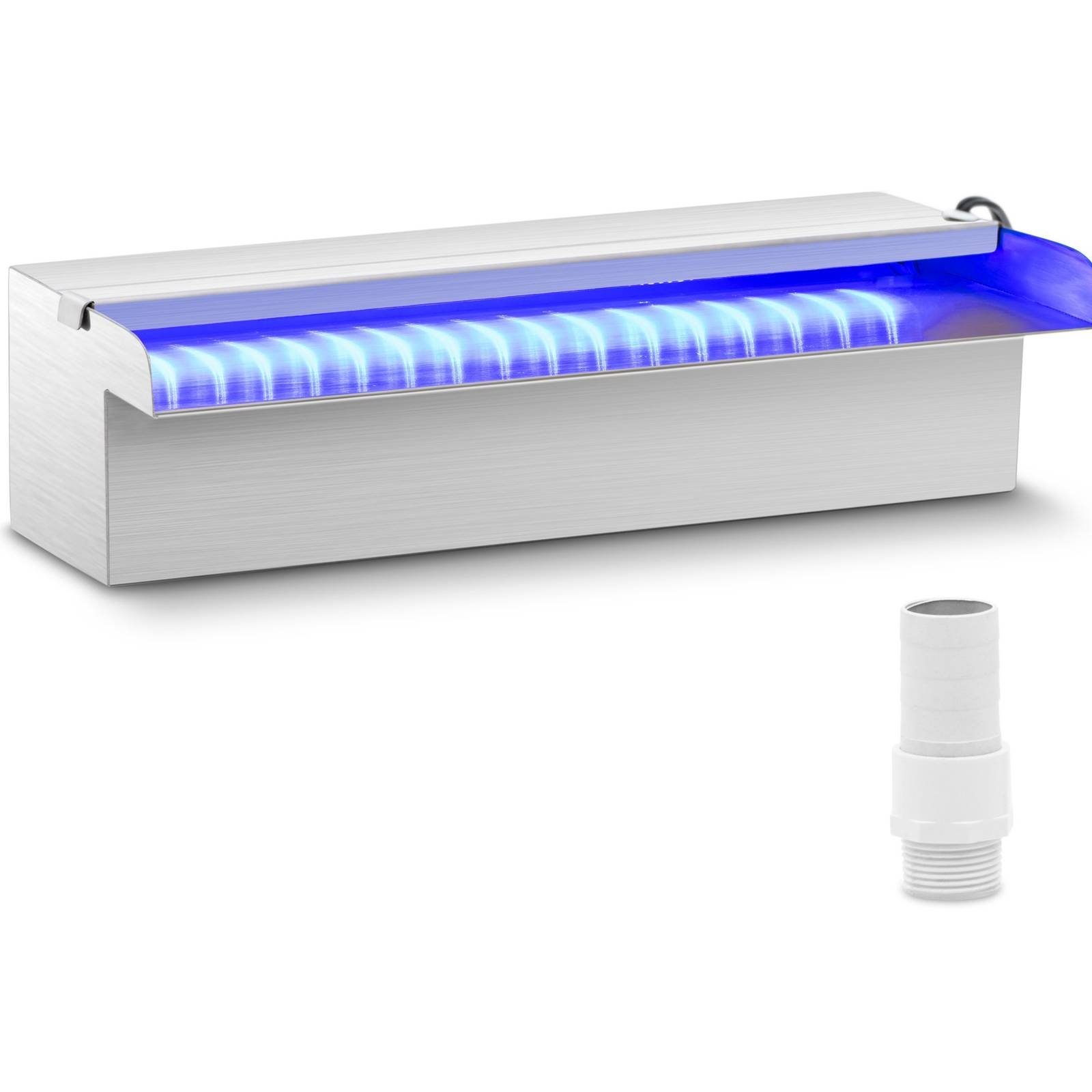Uniprodo Poolwasserfall Schwalldusche 30cm LED-Beleuchtung - Blau/Weiß offener Wasserauslauf
