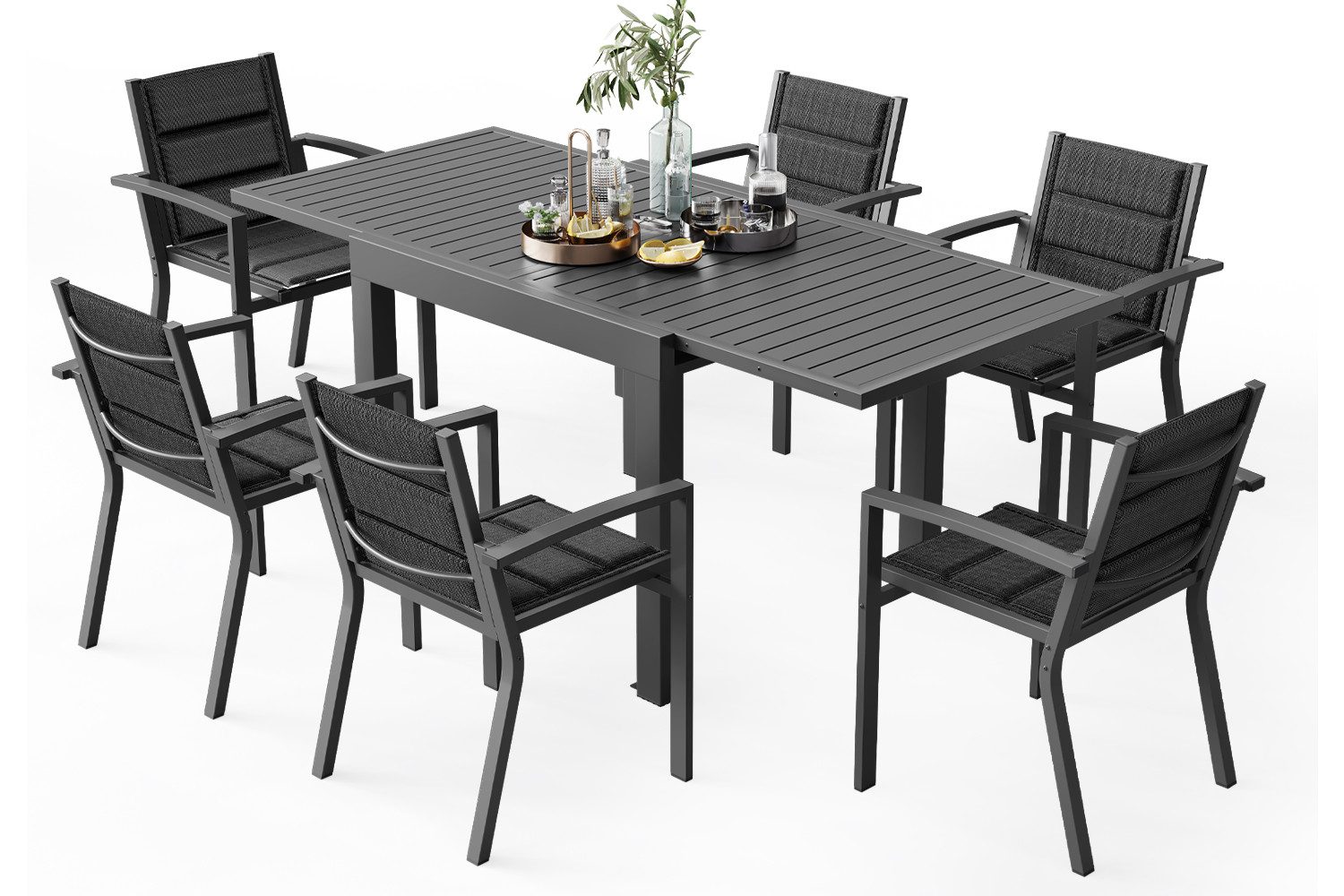 HOMALL Gartentisch Garten-Essgruppe 160/260cm Aluminium Ausziehtisch und Gartenstuhl (Verdicktes Aluminium, wasserdicht und rostfrei Multi-Größe Multi-Farbe Verschiedene Verpackungen erhältlich)