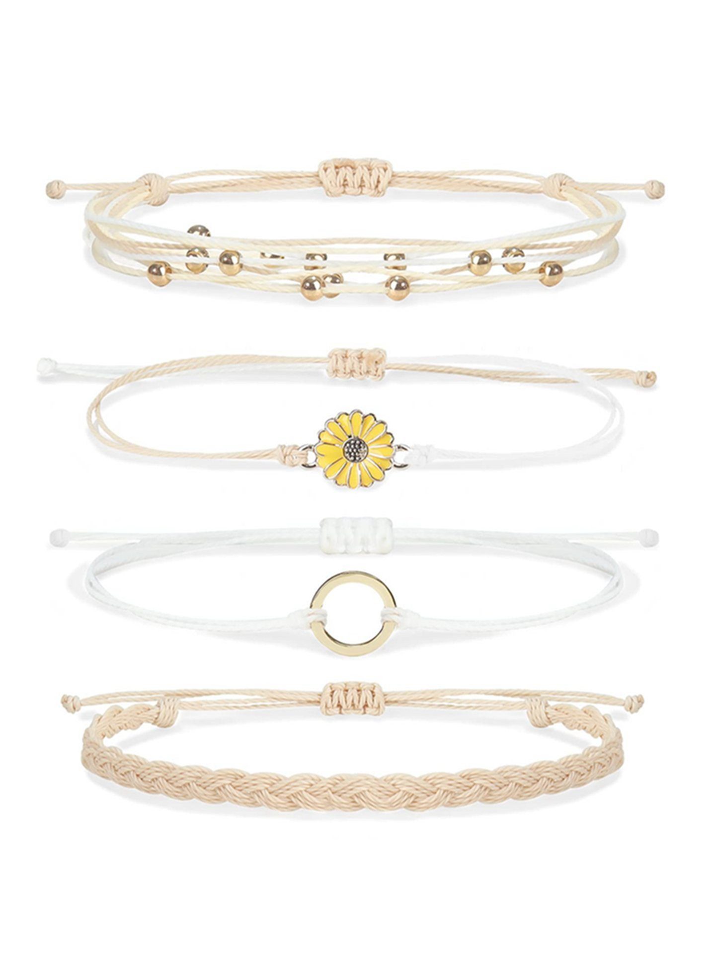 4 Set handgewebtes glänzende Armband Seil Sonnenblumen-Seilarmbänder, WaKuKa Stil1 (4-tlg)