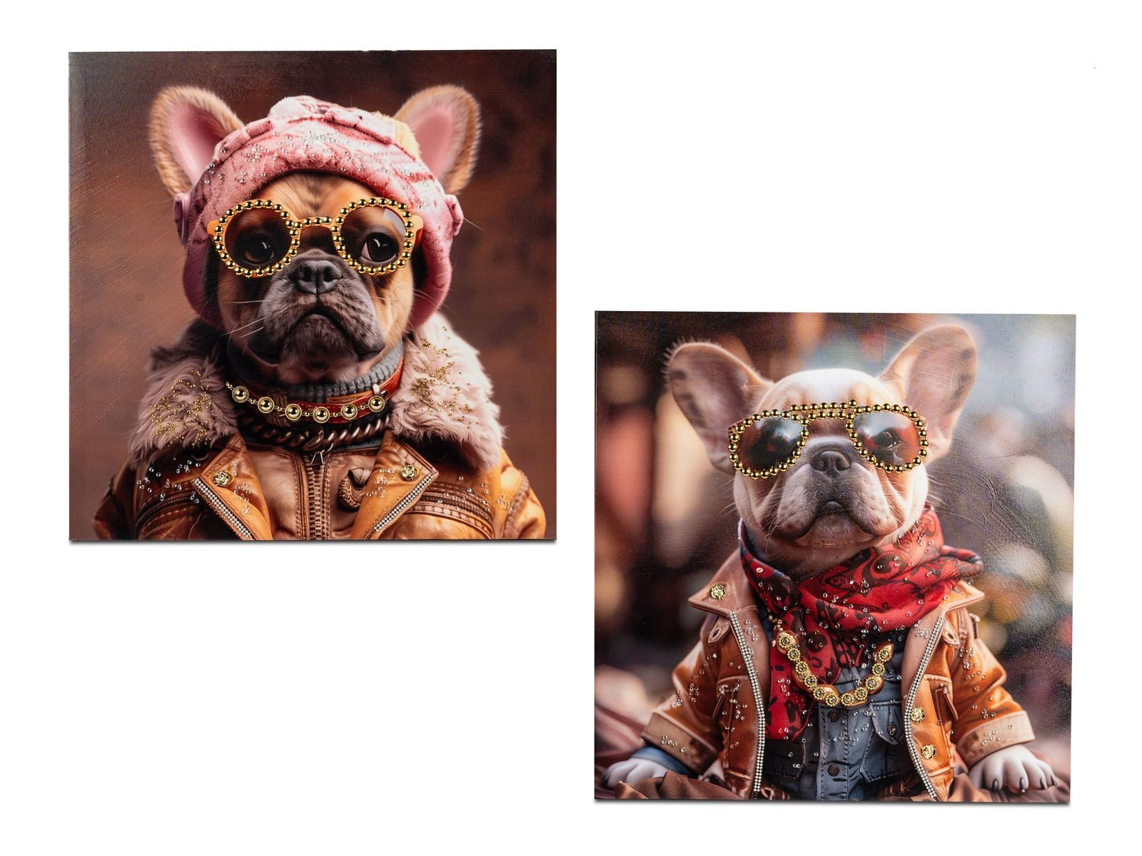 formano Wandbild 2er Set Hunde Wandbild 50 cm mit Brille Tierbild Leinwand Hund modern