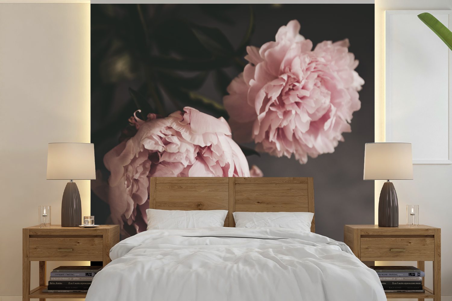 MuchoWow Fototapete Blumen - Rosa - Pfingstrose - Stilleben, Matt, bedruckt, (5 St), Vinyl Tapete für Wohnzimmer oder Schlafzimmer, Wandtapete