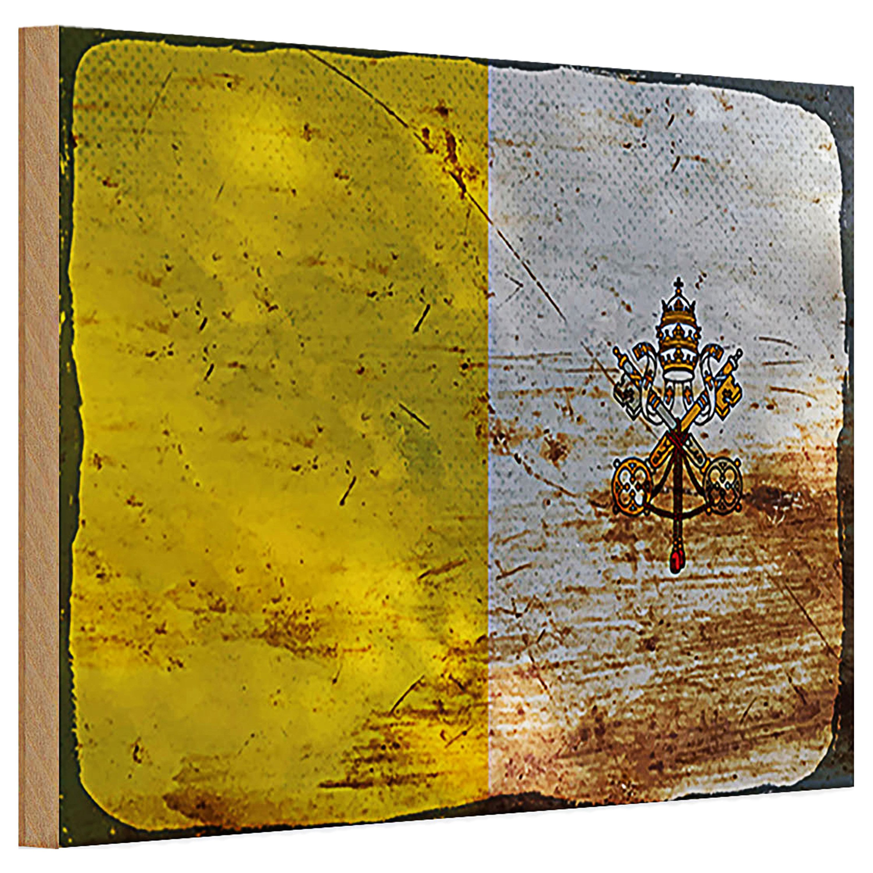 Roomando Holzbild Holzschild Flagge Vatikanstadt 30x20cm Vatican City Rost