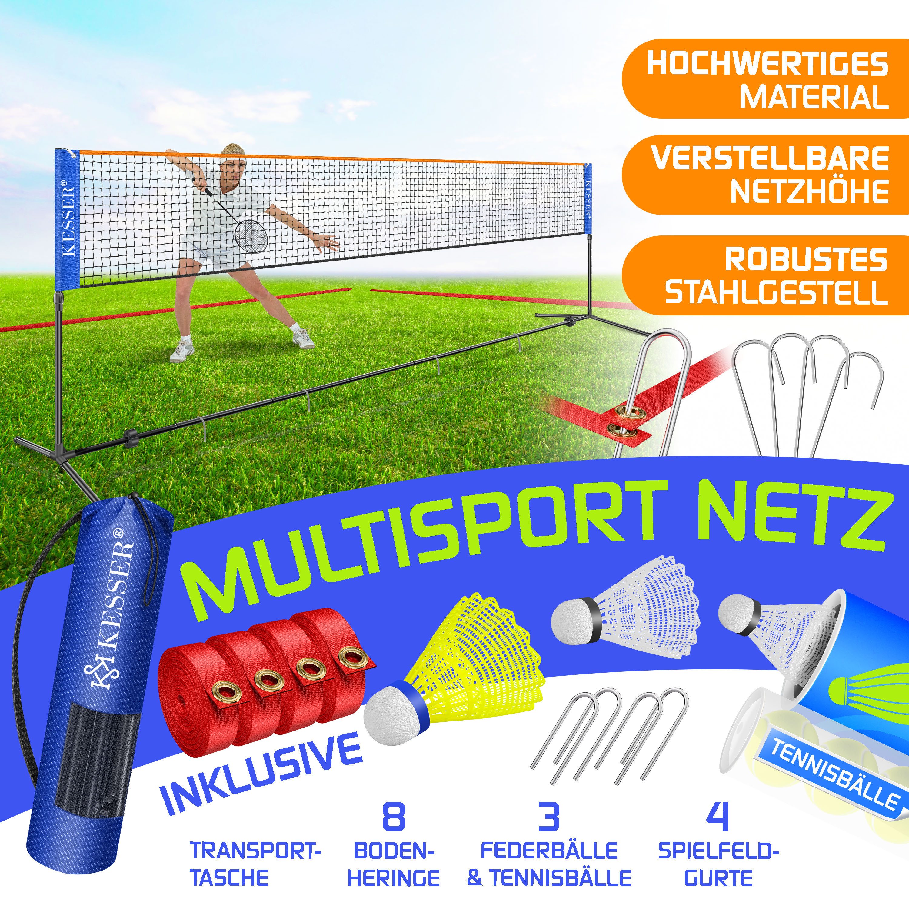 KESSER Badmintonnetz, Badmintonnetz, Tennisnetz 300cm 400cm 500 cm Federball
