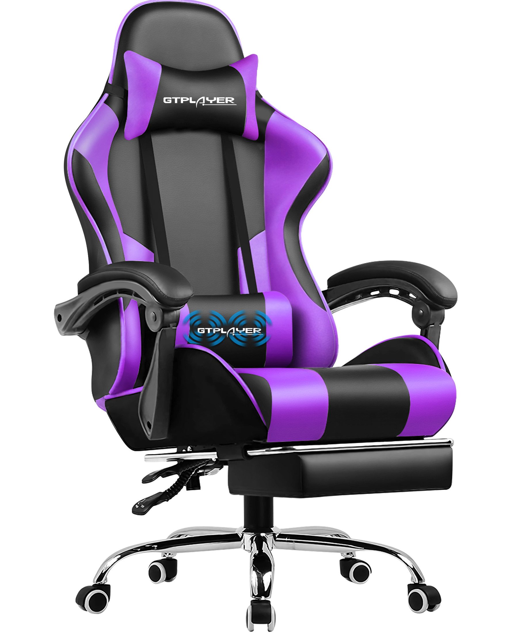 LUCKRACER Gaming-Stuhl Bürostuhl mit Massagefunktion, Fußstütze, Kopfstütze, Ergonomischer Gamer Stuhl Maximale Belastung 150 kg, 360° drehbar