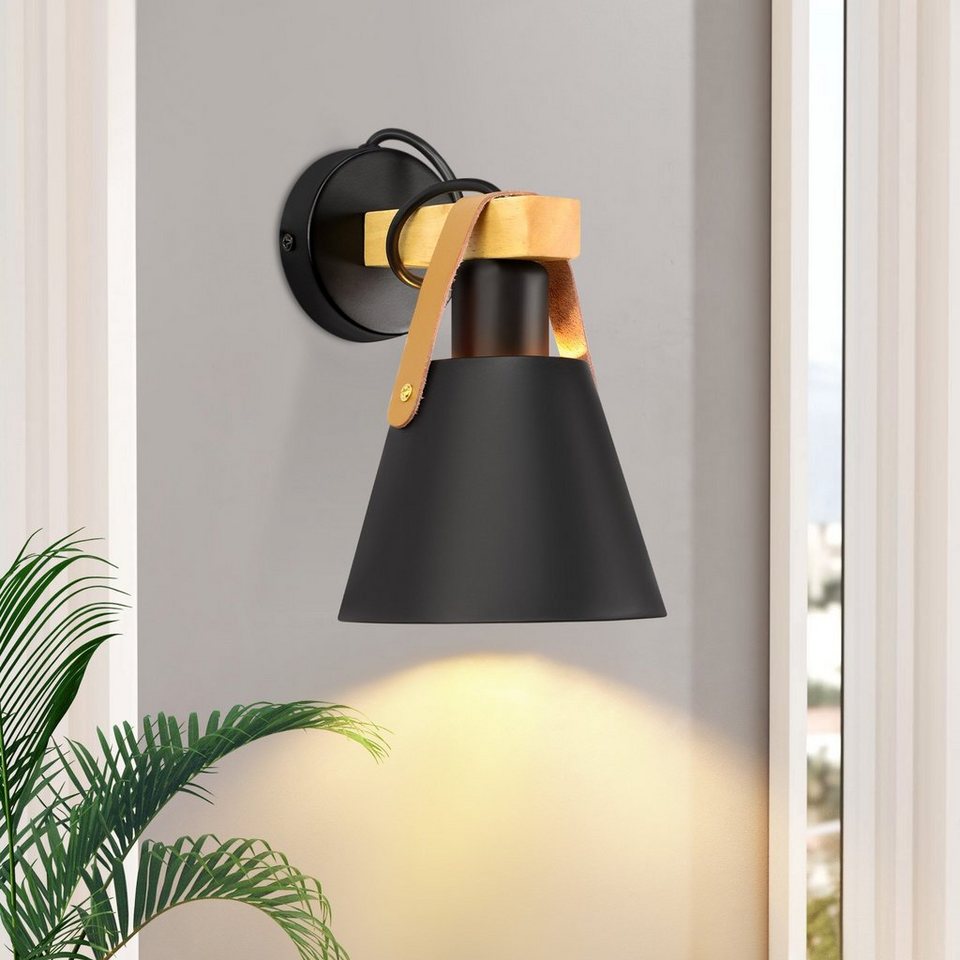 Vintage Wandleuchte Wandlampe Industrie LED Schwarz Innenbeleuchtung, E27 ZMH Holz wechselbar