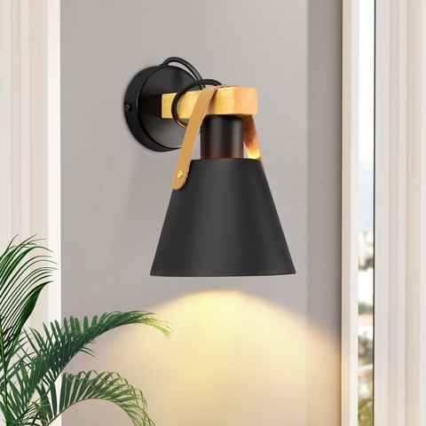 ZMH Wandleuchte Innen Schwarz Vintage Wandlampe Holz E27 Industrie Badezimmer Flur, Hochwertige Material, LED wechselbar, Wandbeleuchtung für Schlafzimmer Küche