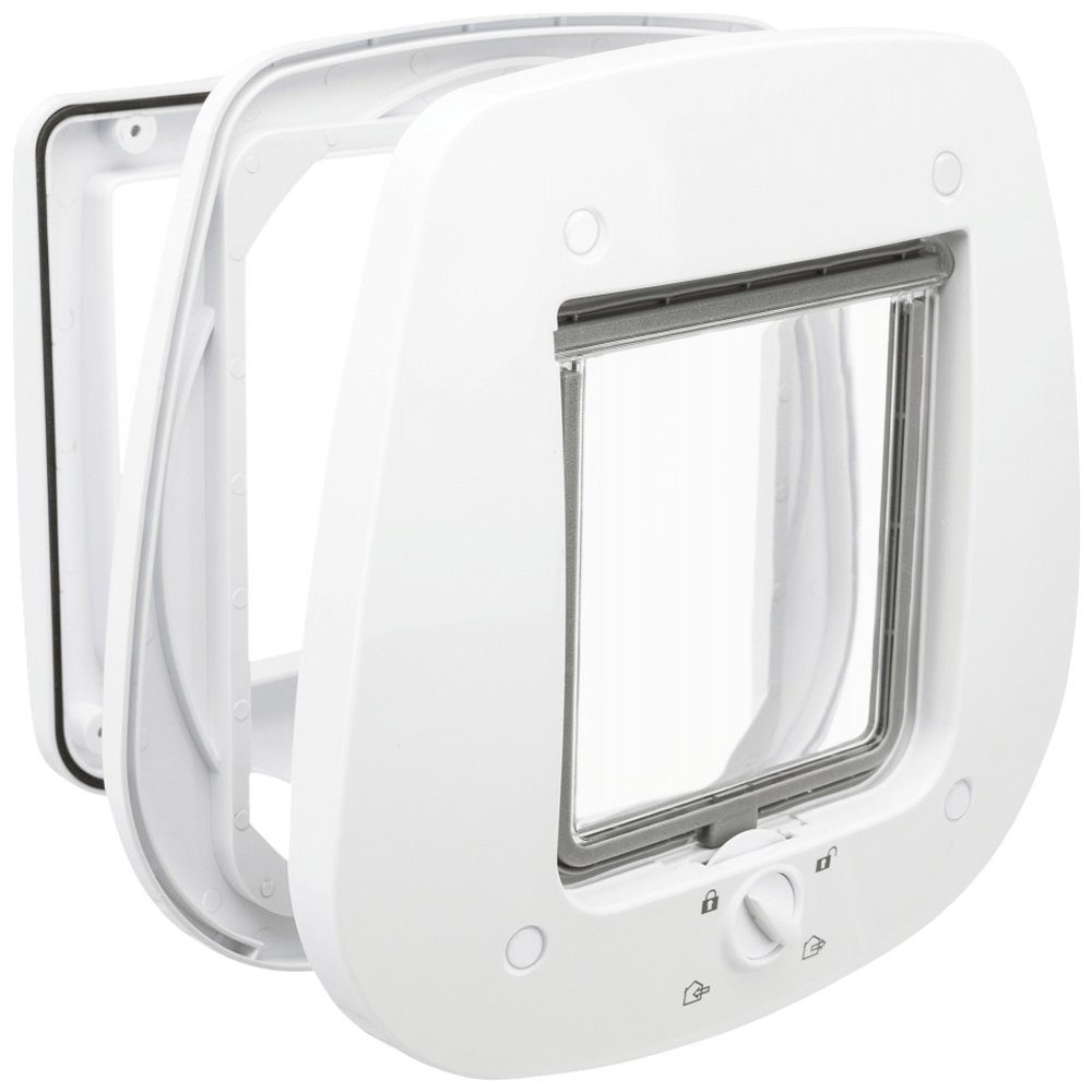 TRIXIE Katzenklappe 4-Wege Freilauftür für Glastüren weiß