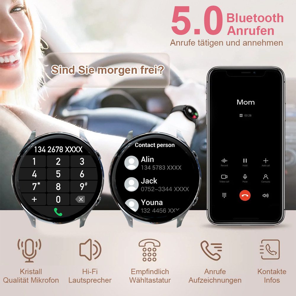 ANYSUN Fitness Tracker Uhr für Damen Herren mit Telefonfunktion Smartwatch (3,53 cm/1,39 Zoll) HD Voll Touchscreen Fitness Tracker mit 120 Sport SpO2 Pulsuhr, Schlafmonitor Menstruationszyklus, Armbanduhr für iOS Android