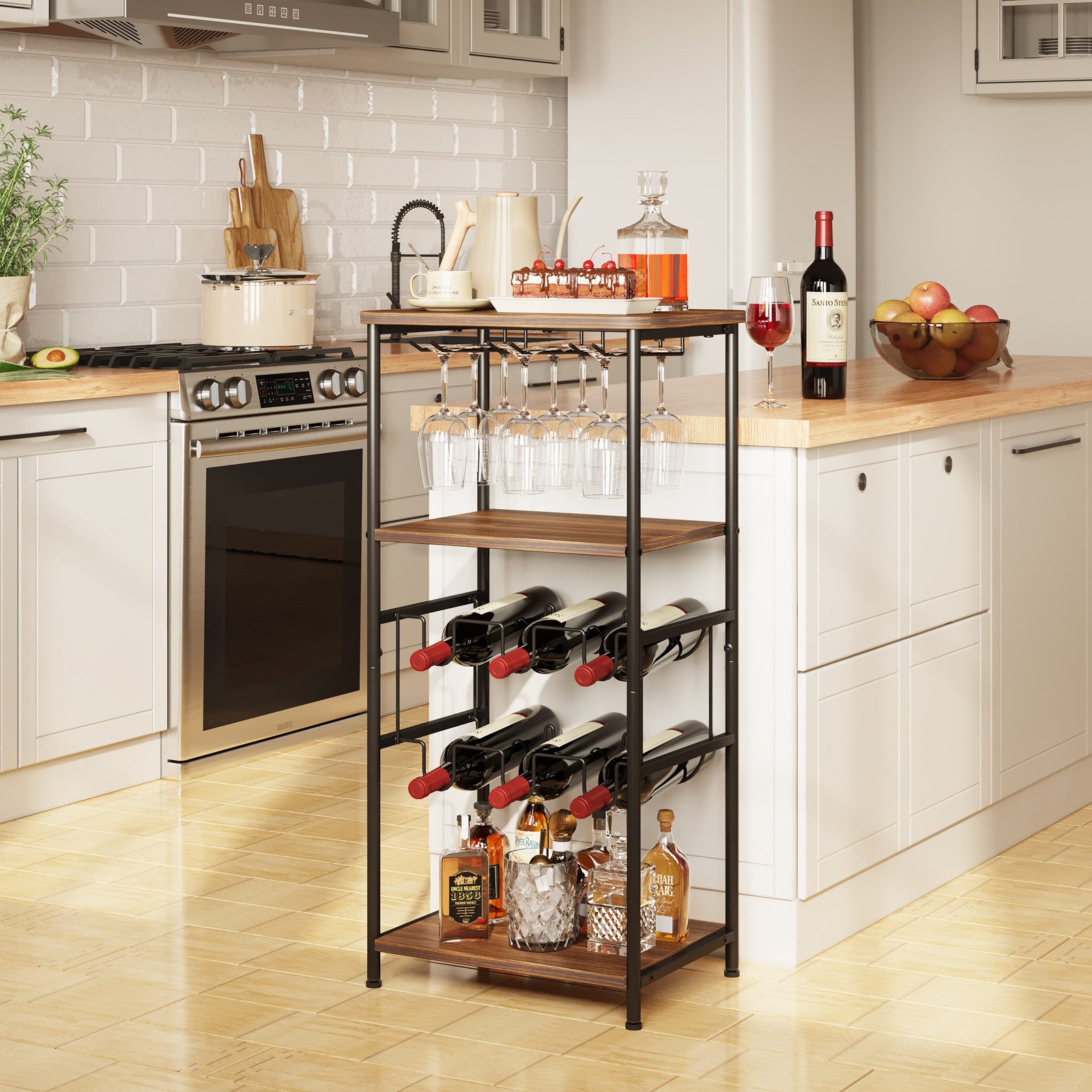 Dripex Weinregal 5 Etagen Freistehendes Weinregal mit Glashalter und Tischplatte – Bild 4 von 5