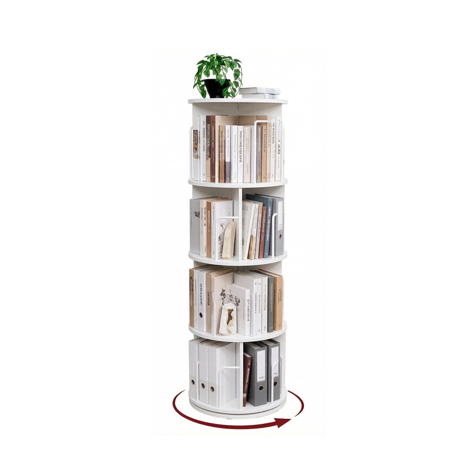 Oak&Tea Bücherregal Bücherregal drehbar mit 4 Ebenen, Standregal für Bücher & Deko, 4 Etagen, Höhe 128cm, drehbar, Durchmesser 40 cm, platzsparend