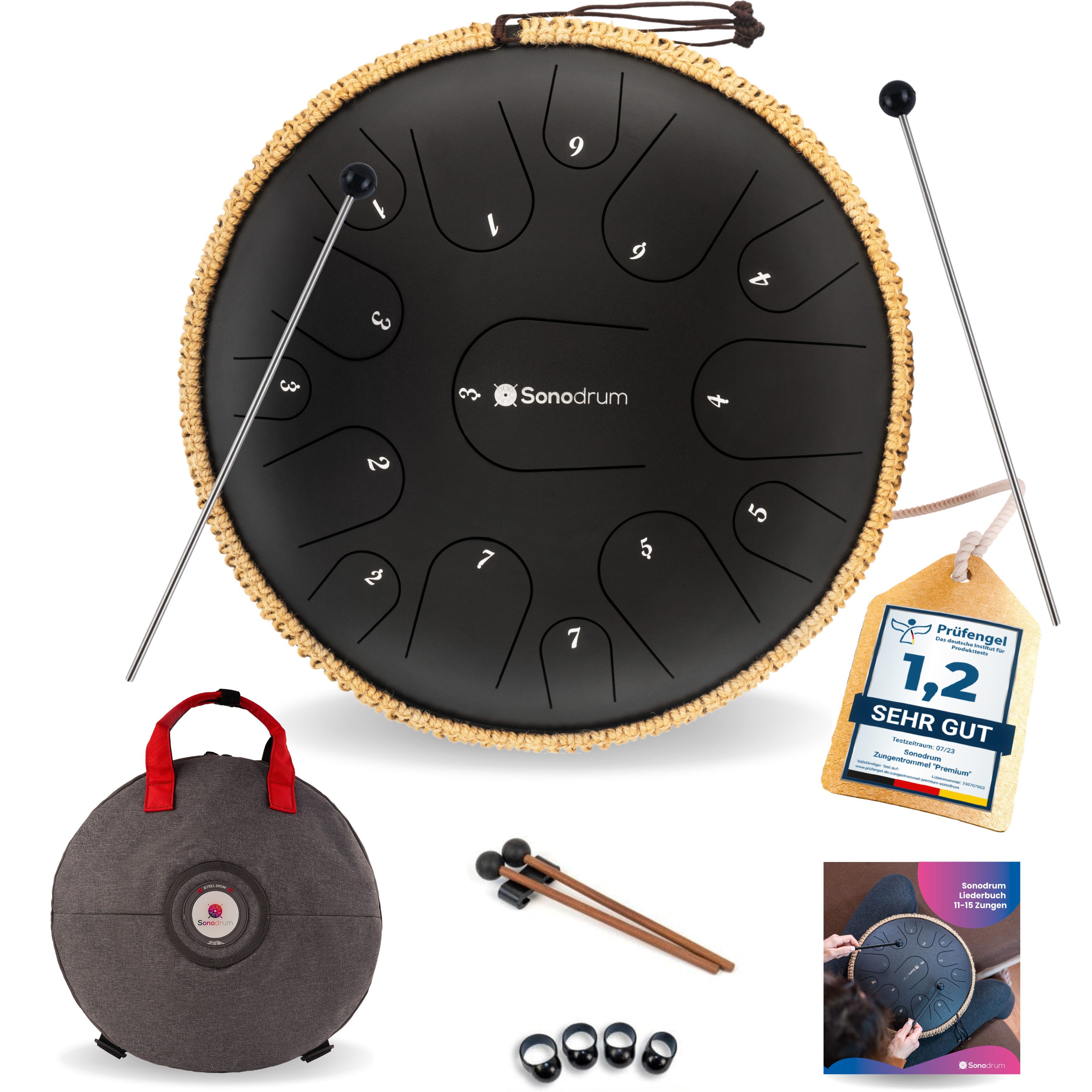 Sonodrum Steel Tongue Drum Zungentrommel "Premium", C-Dur, 35,5 cm, 15 Zungen inkl. Tragetasche