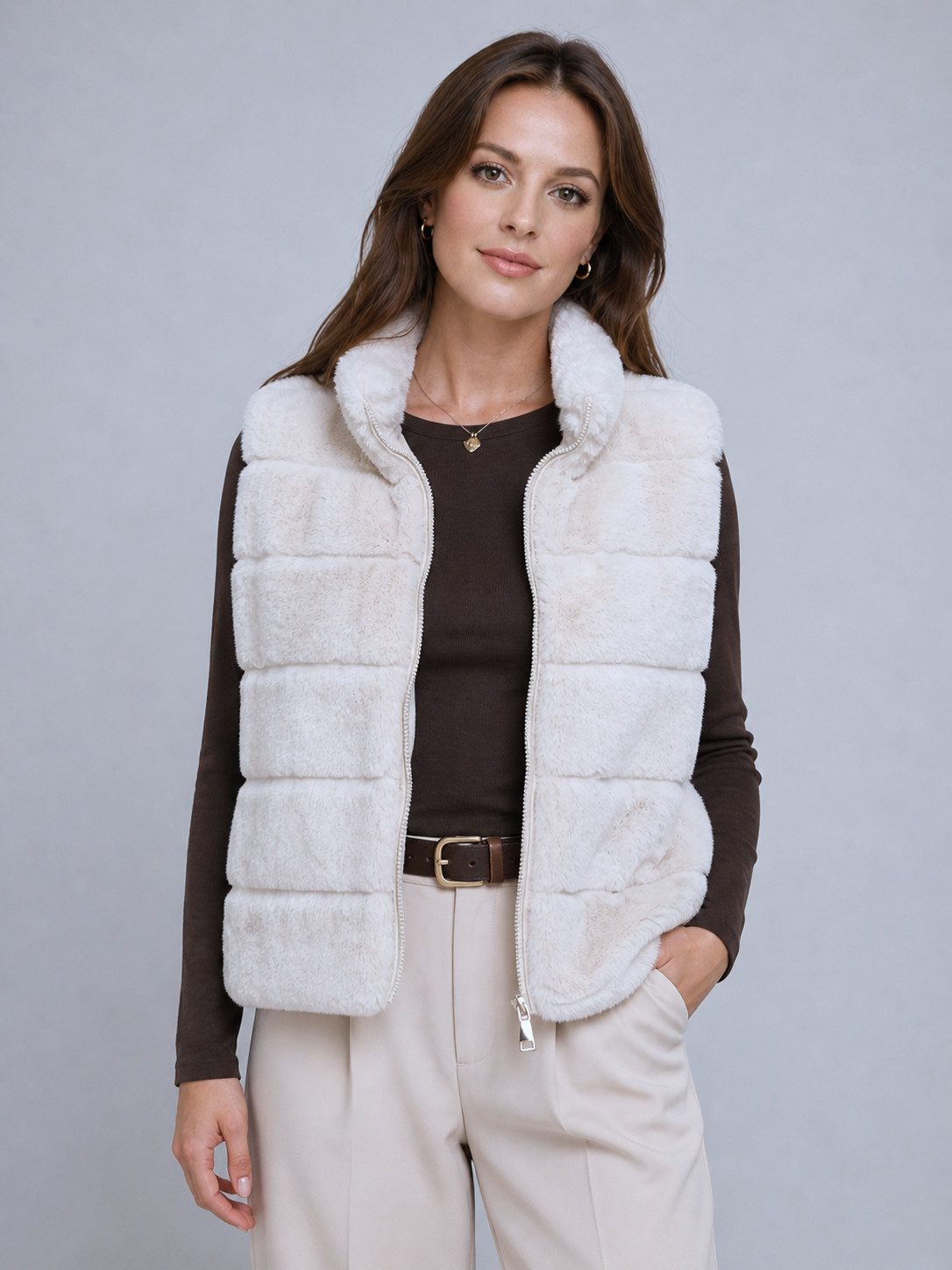 ITALY VIBES Fellweste ALESSIA - kuschelweiche Weste - Kunstfellweste mit Stehkragen Damen - ONE SIZE passend hier für Größen XS - XL