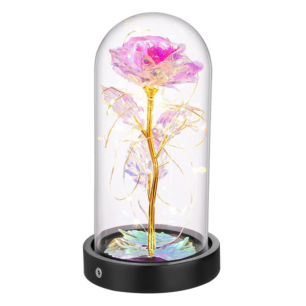 Vergoldete in Jubiläum Kunstblumenstrauß Glas,Kunstblume, Hochzeit Frauen Höhe Rose Kunstblume MUPOO, LED Bunte Rose für Rose Geburtstag cm, 21 Muttertag Valentinstag Lichterketten