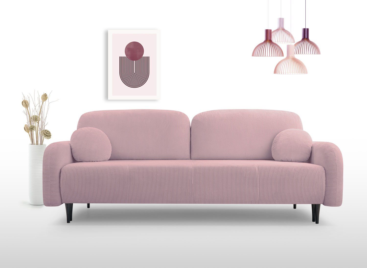 Feldmann-Wohnen 2-Sitzer Cloud, 230cm Farbe wählbar mit Schlaffunktion und Bettkasten rosa