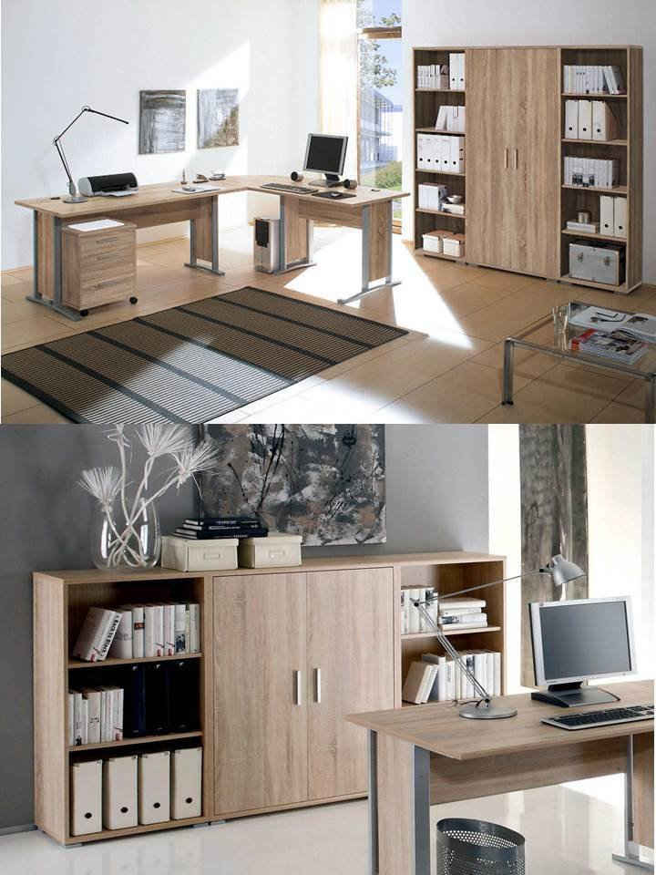 moebel-dich-auf Aktenschrank OFFICE LINE (Büromöbel-Set Arbeitszimmer Büro, 9-St., Winkelschreibtisch + Rollcontainer + Aktenschrank) in Eiche Sonoma inkl. Highboard